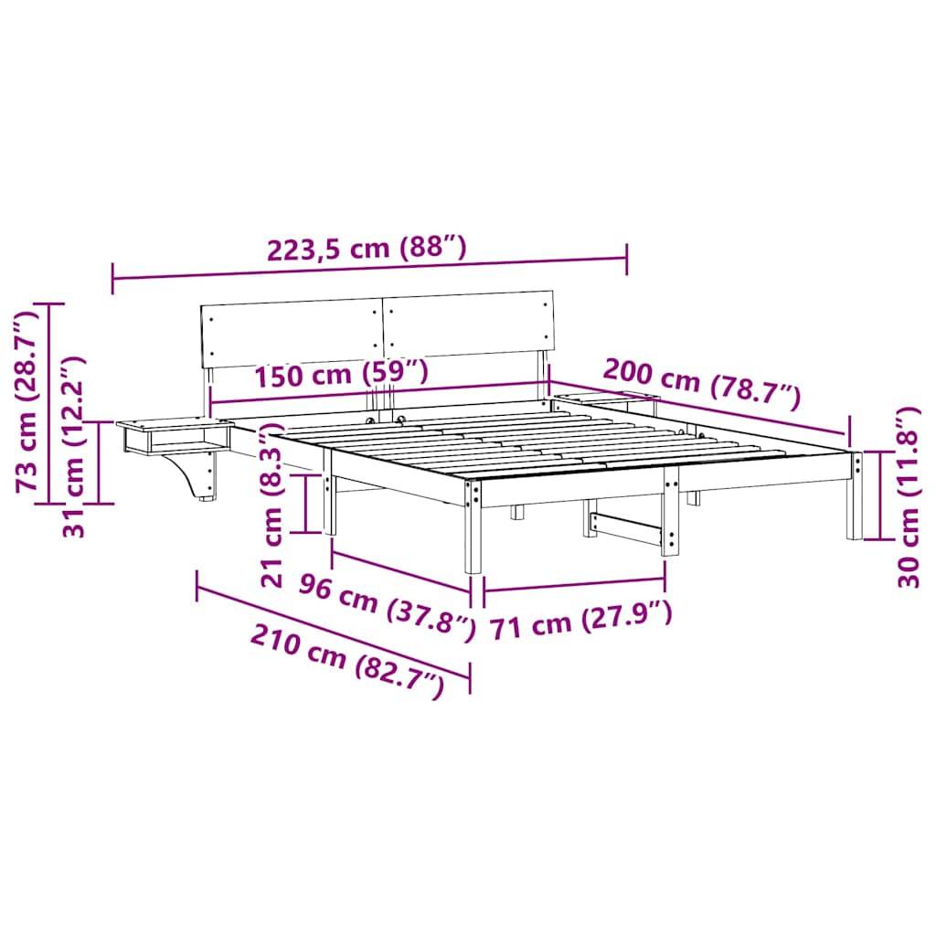 vidaXL Bettrahmen Wachsbraun 150 x 200 cm Massives Kiefernholz