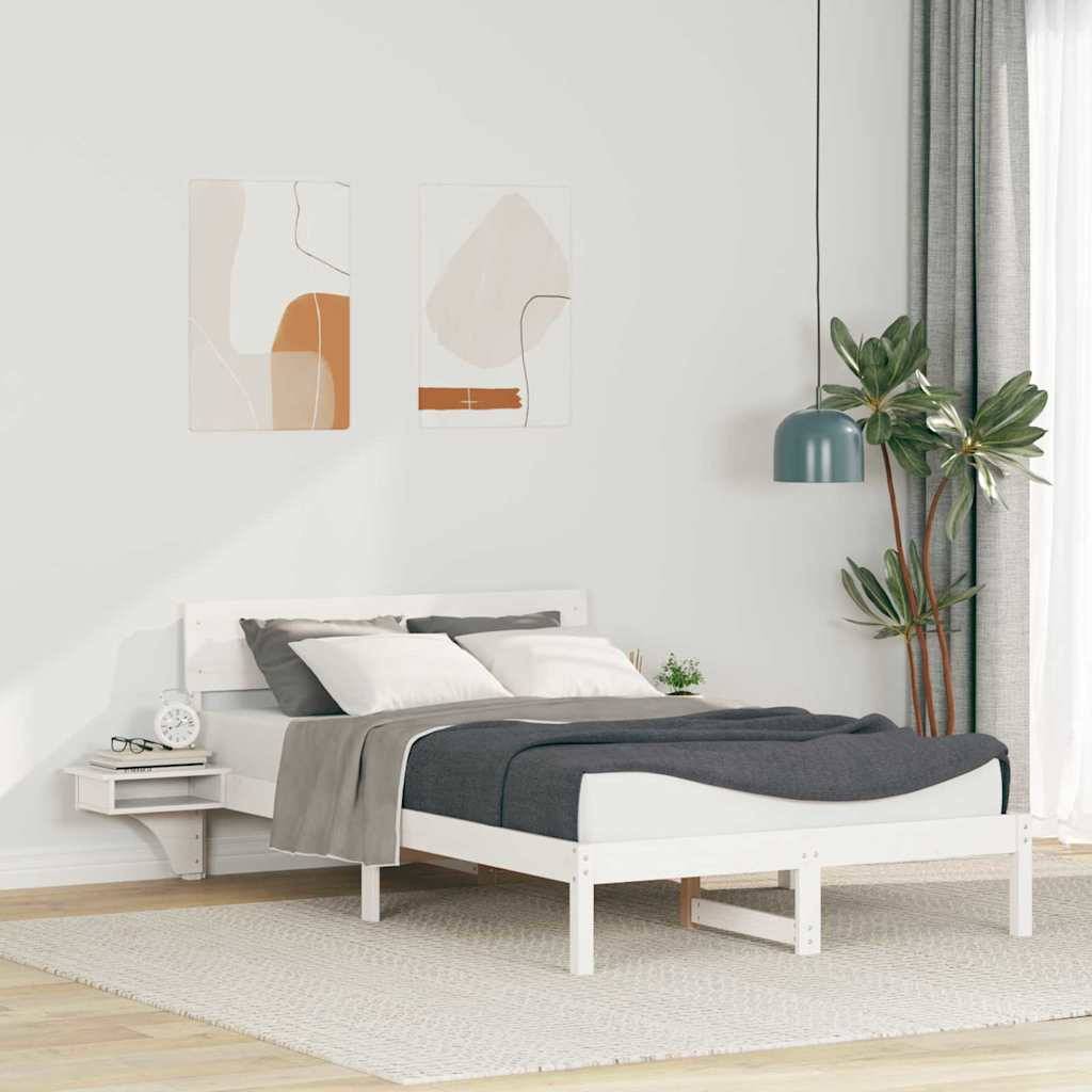 vidaXL Bettrahmen mit Kopfteil Weiß 140 x 200 cm Massives Kiefernholz