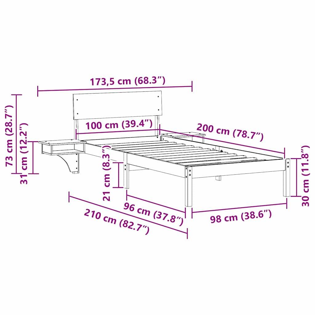vidaXL Bettrahmen mit Kopfteil Braun 100 x 200 cm Massives Kiefernholz