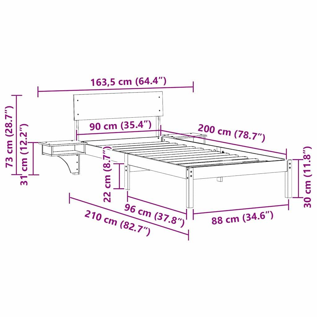 vidaXL Bettrahmen Wachsbraun 90 x 200 cm Massives Kiefernholz