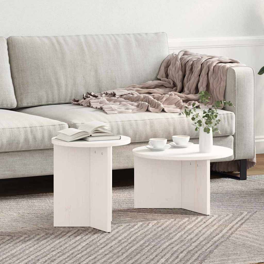 vidaXL Couchtisch 2 pcs Weiß Massivholz Kiefer