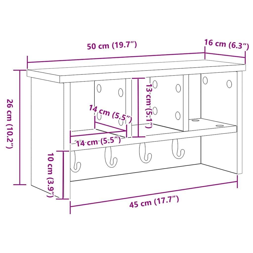 vidaXL Wandmontierter nachttisch Geräucherte Eiche 50 x 16 x 26 cm