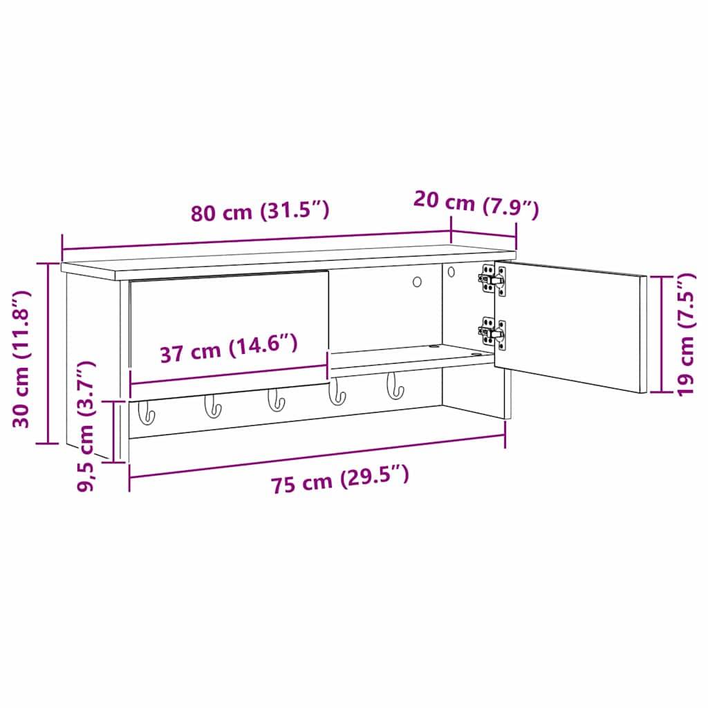 vidaXL Wandmontierter nachttisch Schwarz Eichen-Optik 80 x 20 x 30 cm