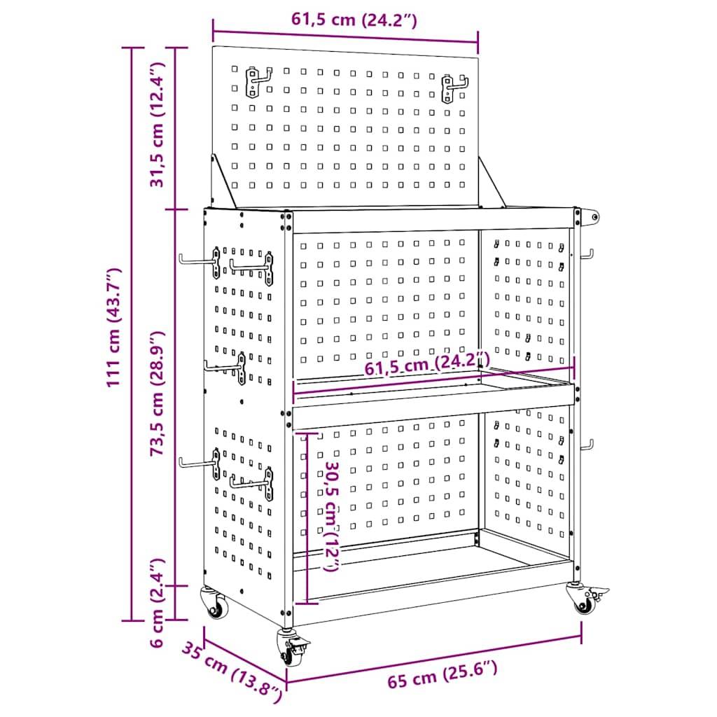 vidaXL Werkzeugwagen Mit Rad Weiß 65 x 35 x 111 cm Kaltgewalzter Stahl