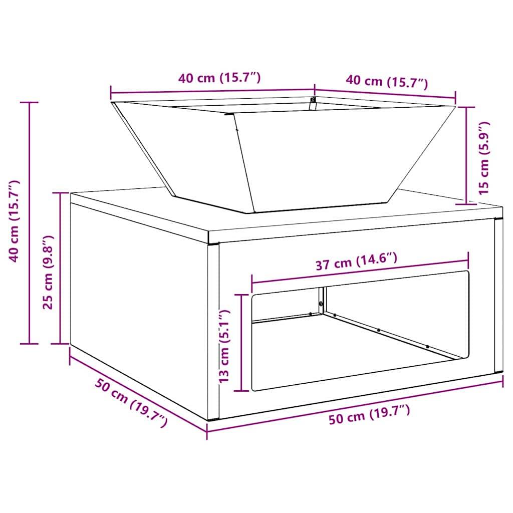 vidaXL Feuerstelle Schwarz 50 x 50 x 40 cm Stahl