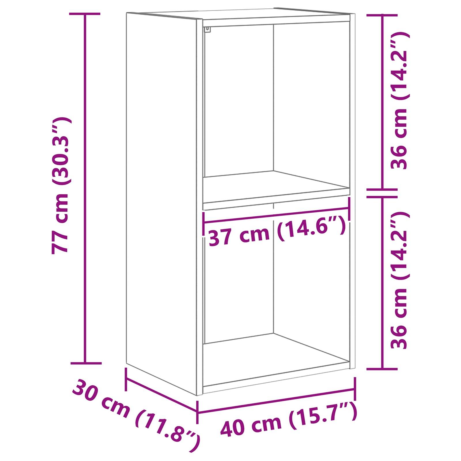 Ein Diagramm eines Schranks mit beschrifteten Abmessungen: Höhe 77 cm (30,3