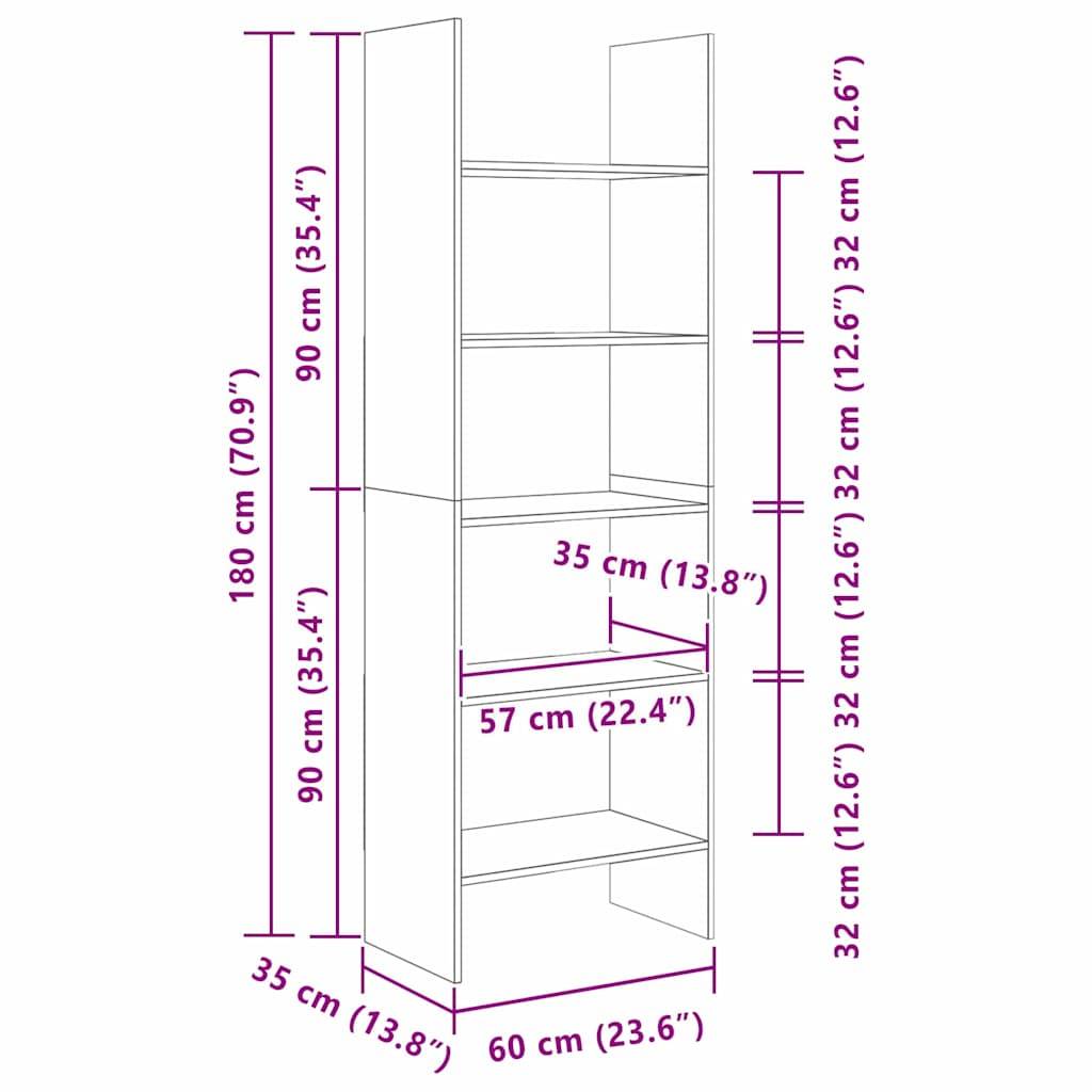 vidaXL Bücherregal Schwarz Eichen-Optik 60 x 35 x 180 cm Holzwerkstoff