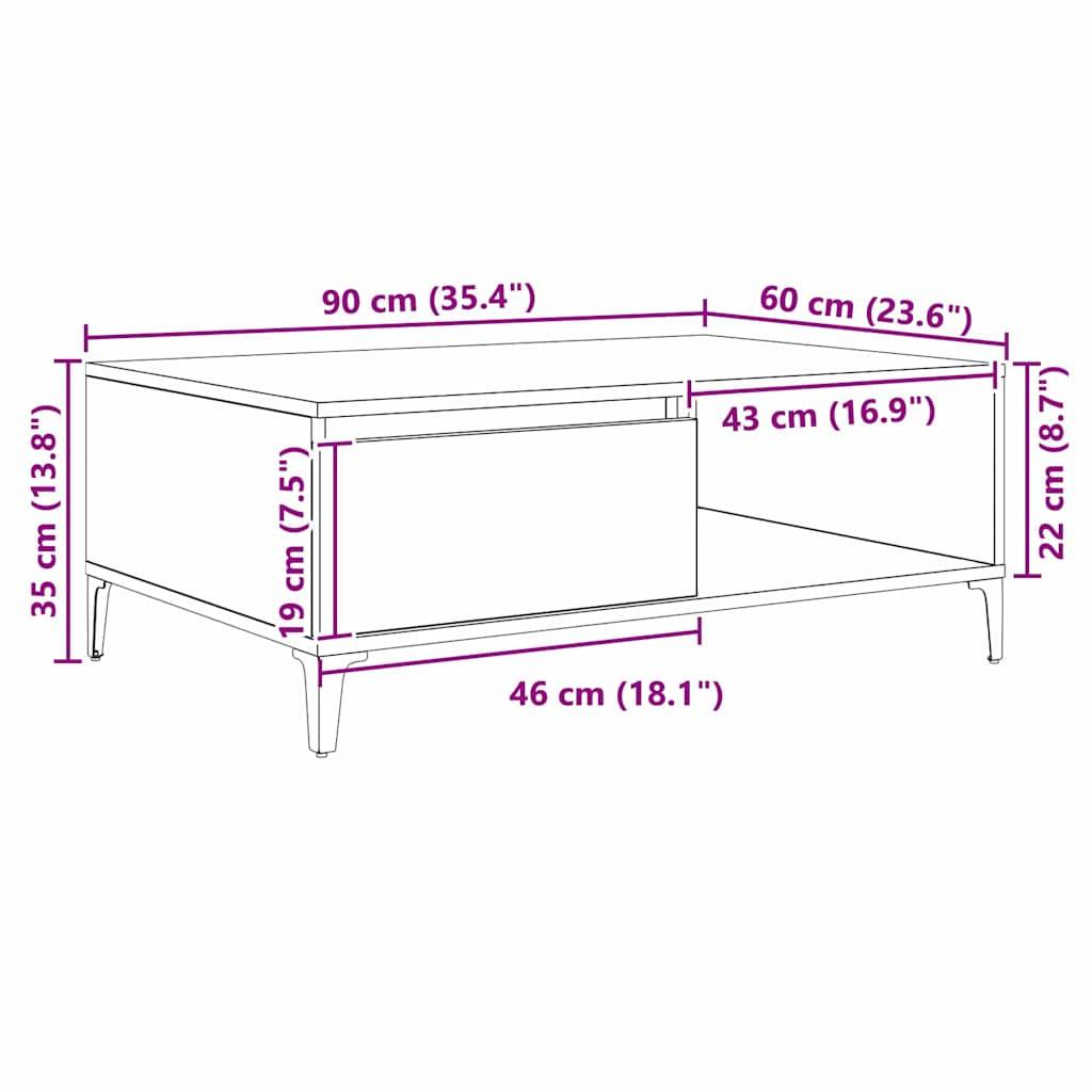 vidaXL Couchtisch Schwarz Eichen-Optik 90 x 60 x 35 cm Holzwerkstoff