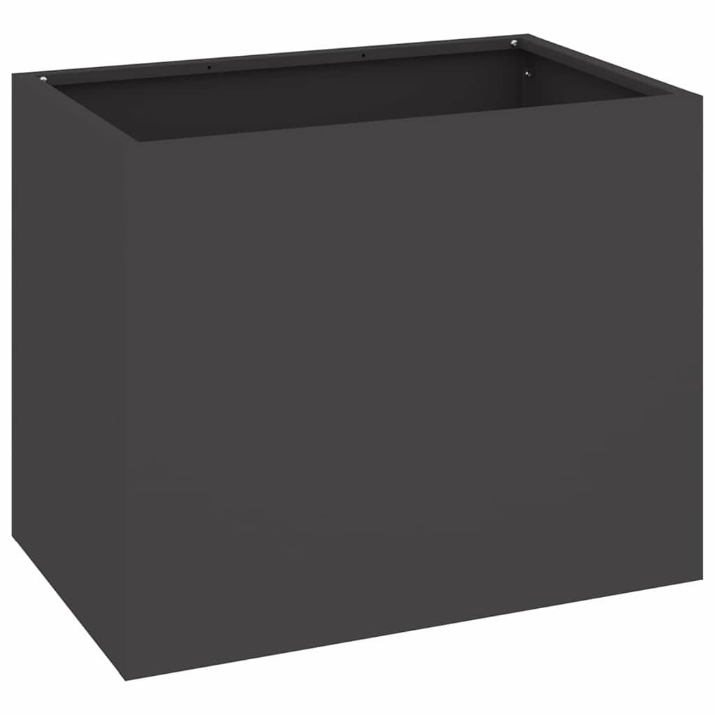 Eine schlichte, rechteckige, schwarze Pflanzbox mit minimalistischem Design.