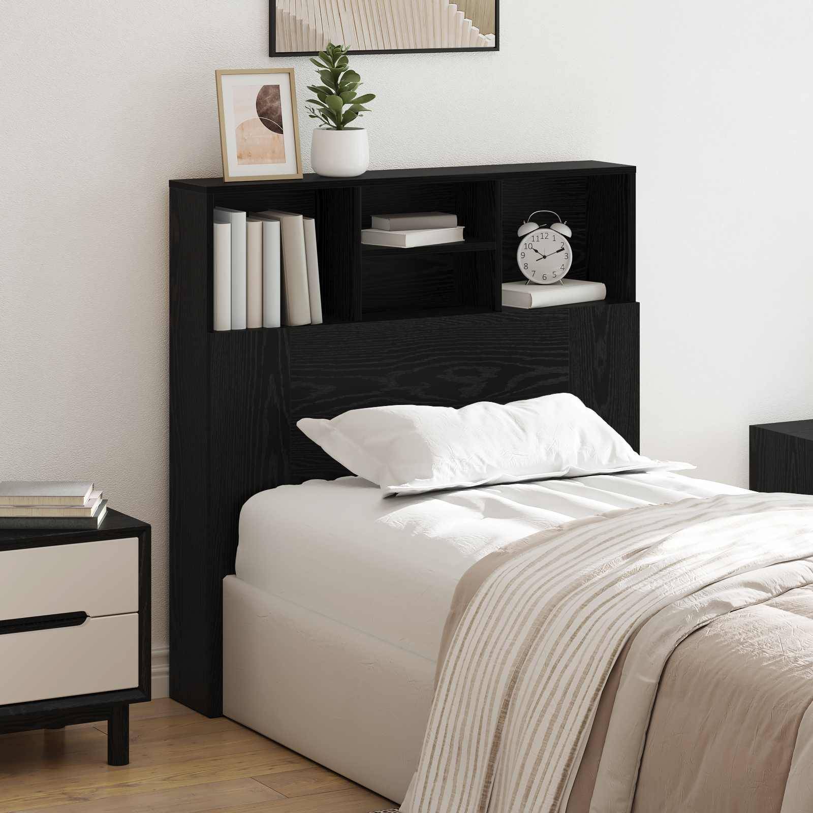 vidaXL Kopfteil Schrank Schwarz Eichen-Optik 100 x 19 x 103,5 cm