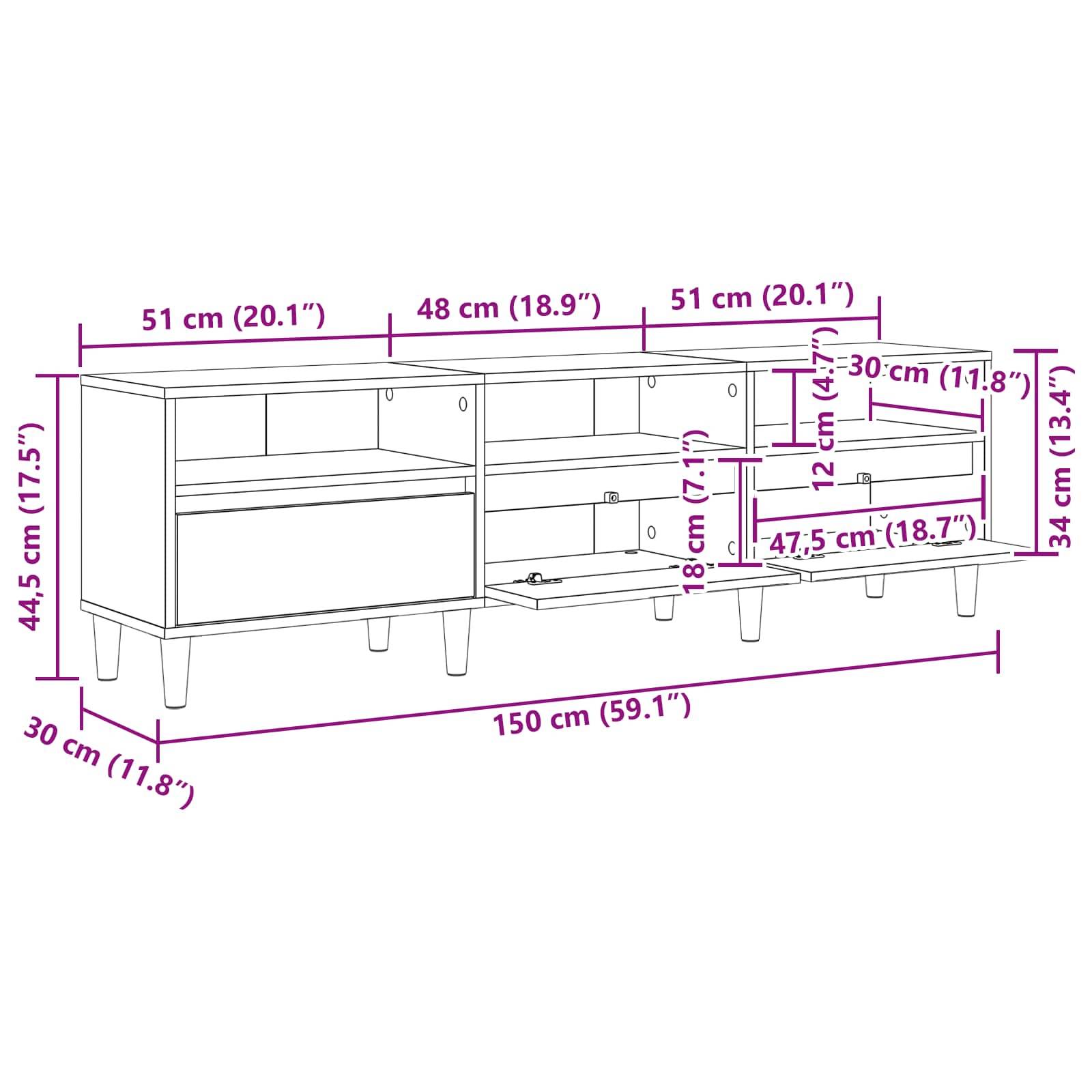 vidaXL TV-Schränk Altholz 150 x 30 x 45 cm Holzwerkstoff