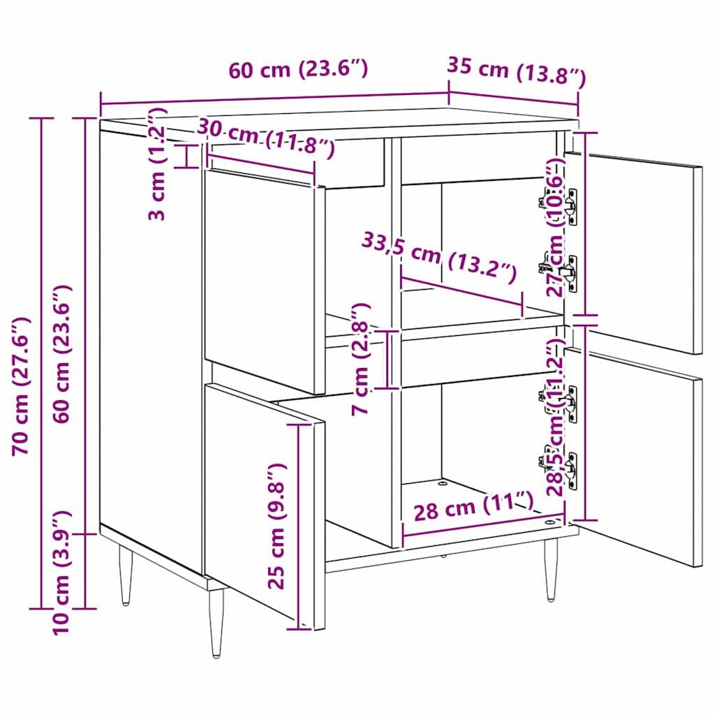 vidaXL Aufbewahrungsschrank 2 pcs Artisan-Eiche 60 x 35 x 70 cm