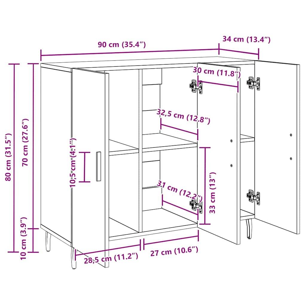 vidaXL Sideboard Schwarz Eichen-Optik 90 x 34 x 80 cm Holzwerkstoff