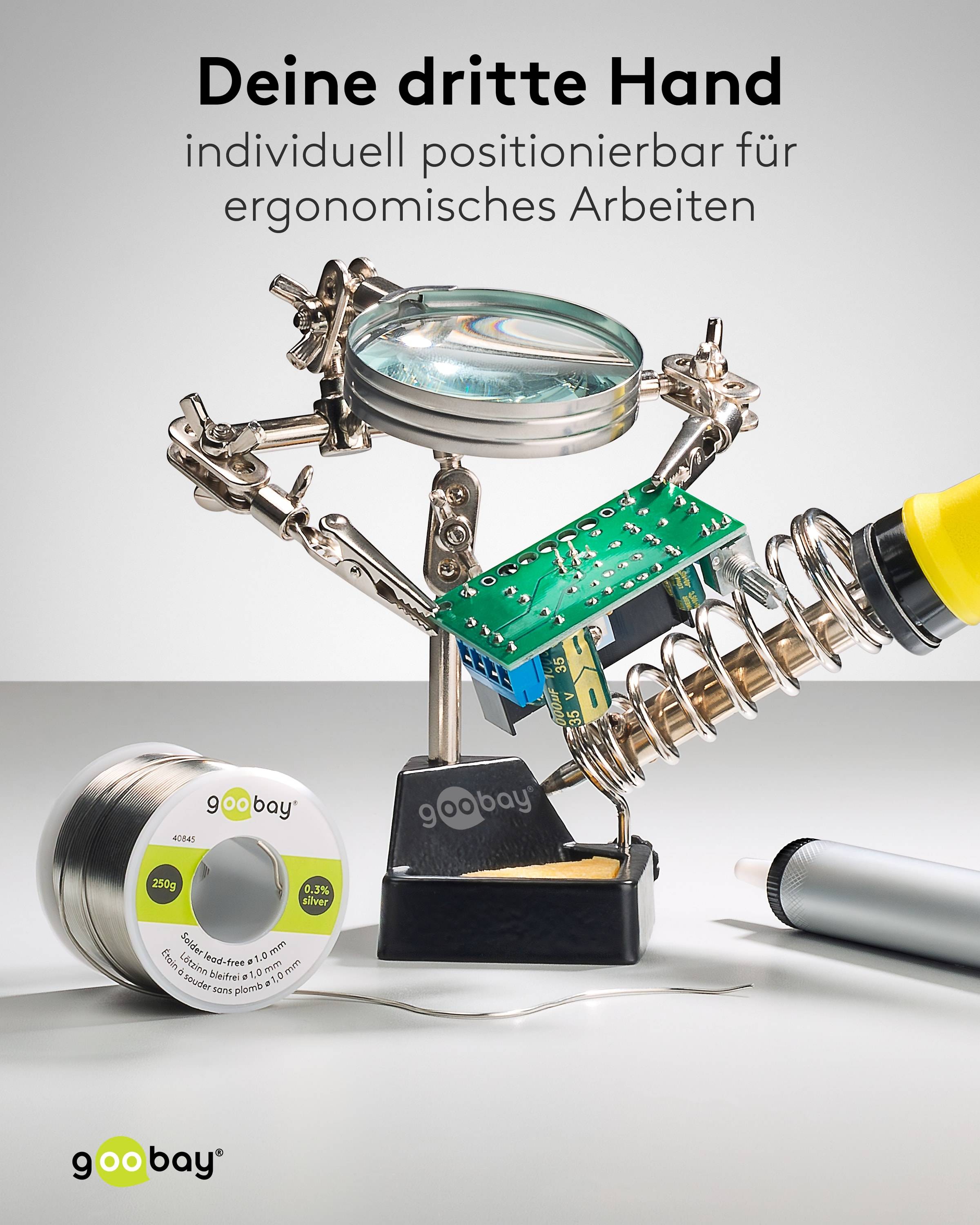 GOOBAY Dritte Hand, 76560, mit Lupe und Lötkolbenständer