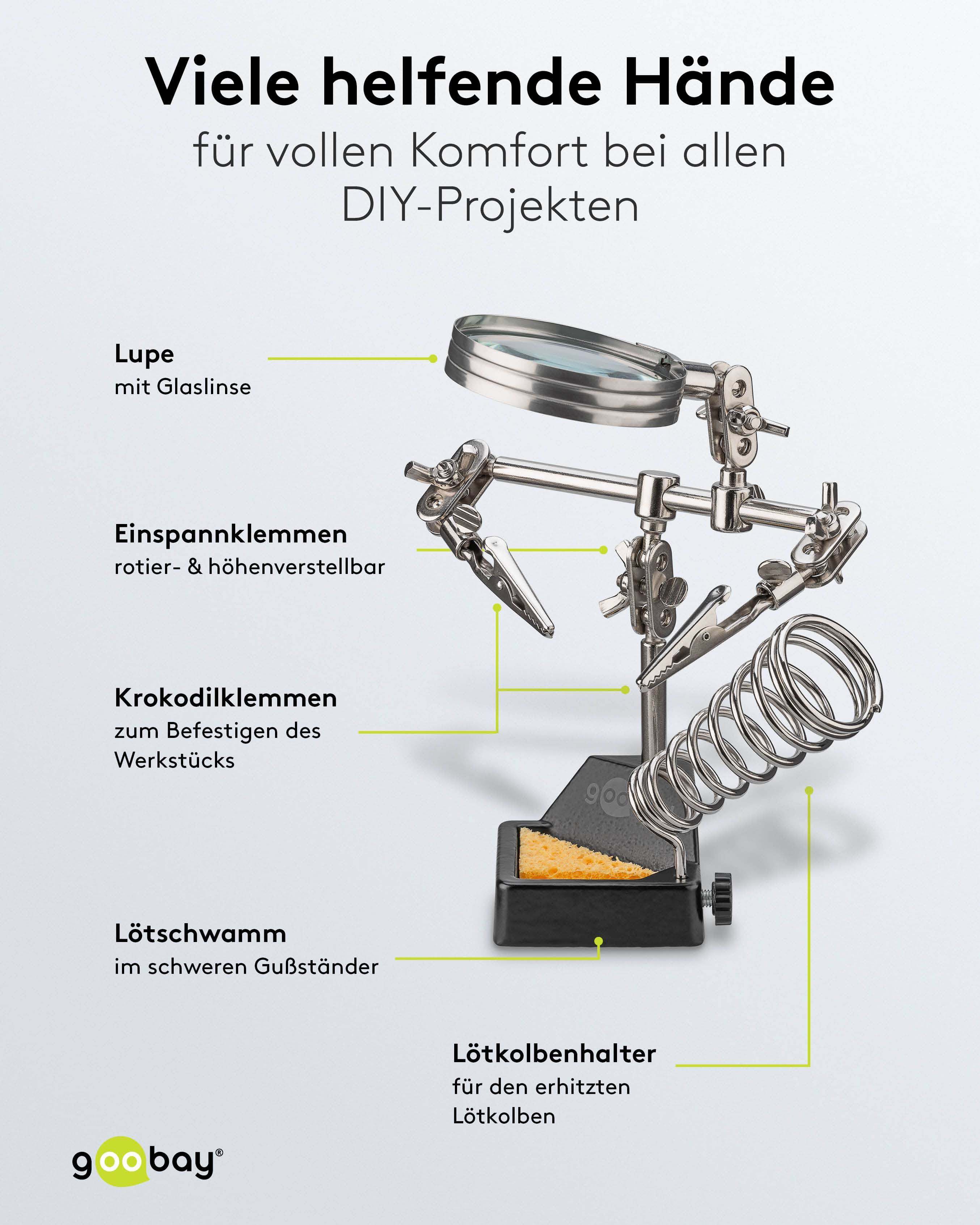GOOBAY Dritte Hand, 76560, mit Lupe und Lötkolbenständer