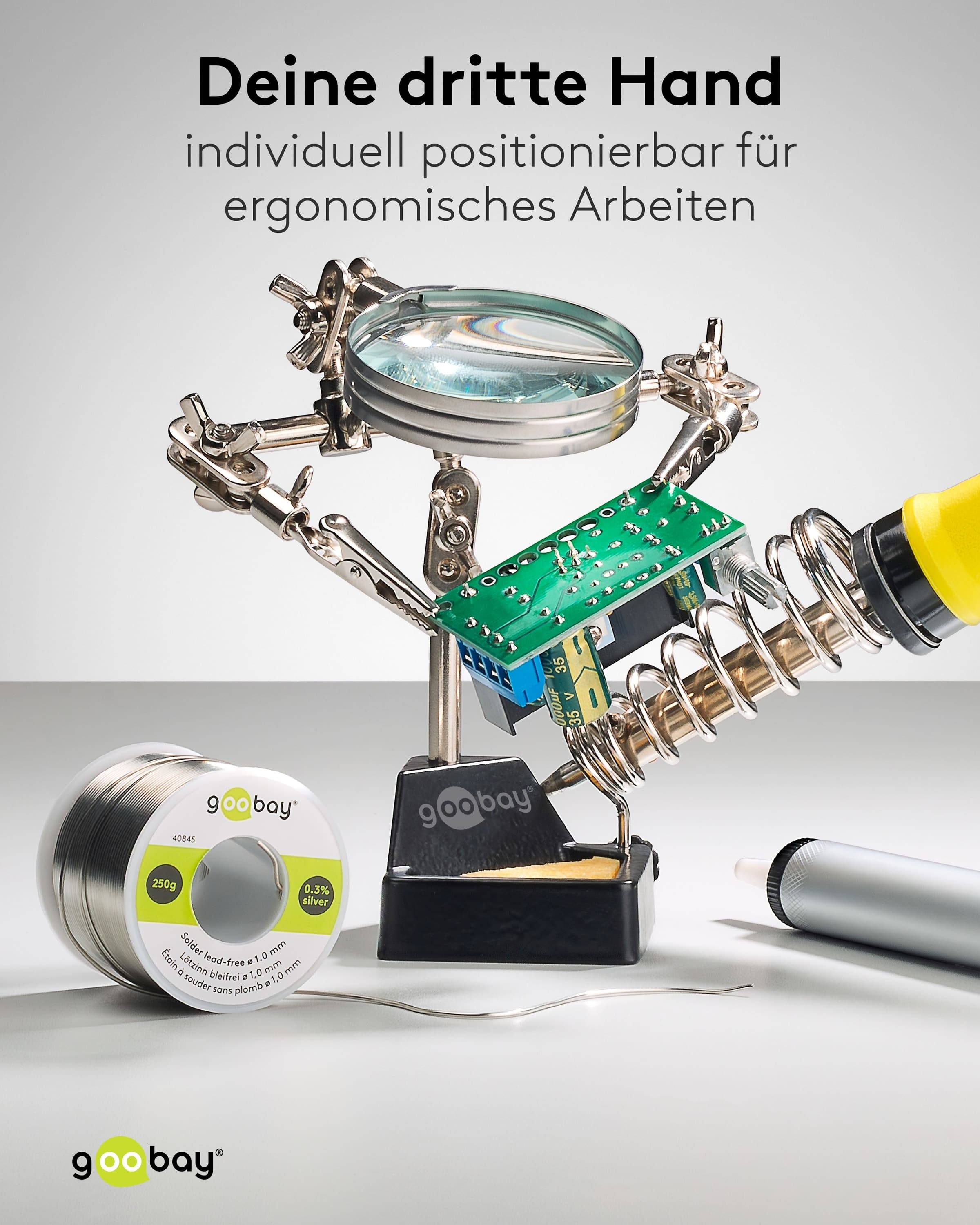 GOOBAY Dritte Hand, 76560, mit Lupe und Lötkolbenständer