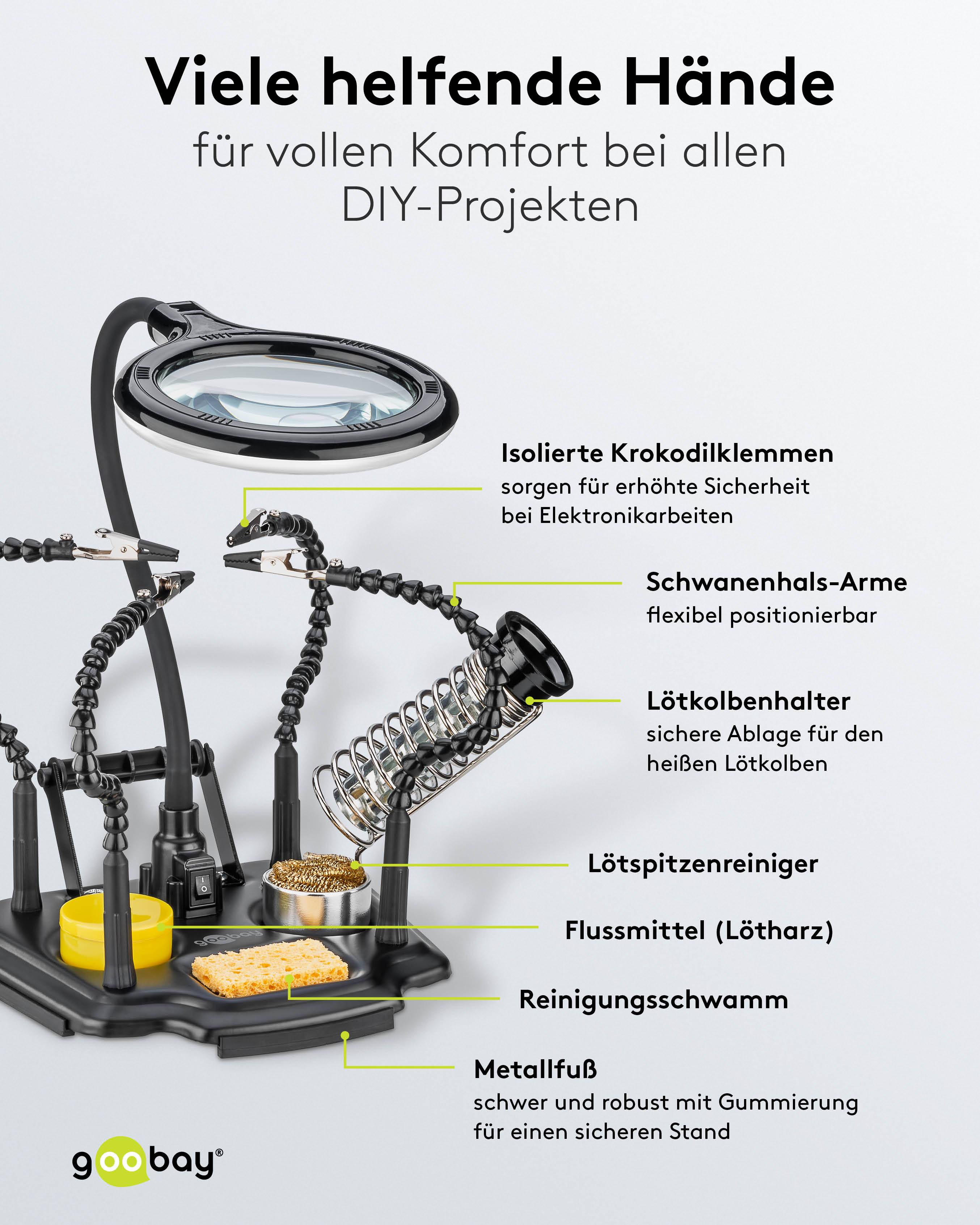 GOOBAY Löthilfe, 76558, mit Lupenleuchte und Schwanenhals-Armen