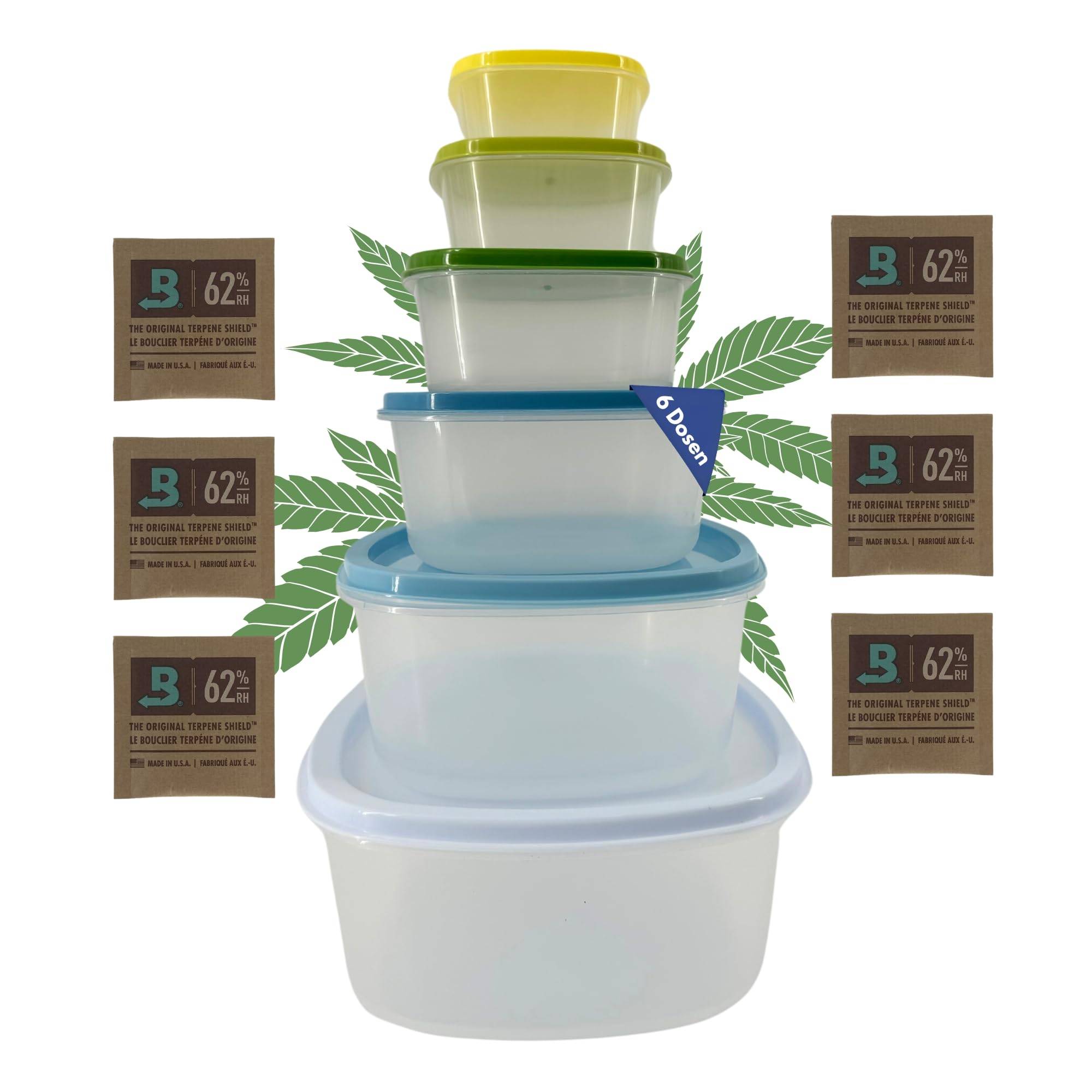 6 Stück 62% Kräuter Dose Grow Aufbewahrungsdose für Boveda + 6x Pack Größe 4 Ernte Dosen Behälter Vorratsdose