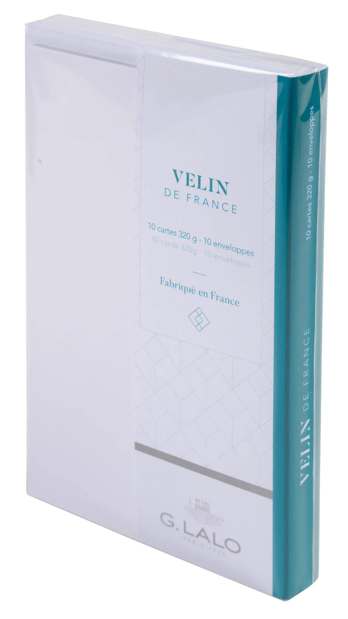 Schachtel Velin de France G. Lalo Schreibpapier, weiß mit grünem Rücken, beschriftet mit „10 CARNETS