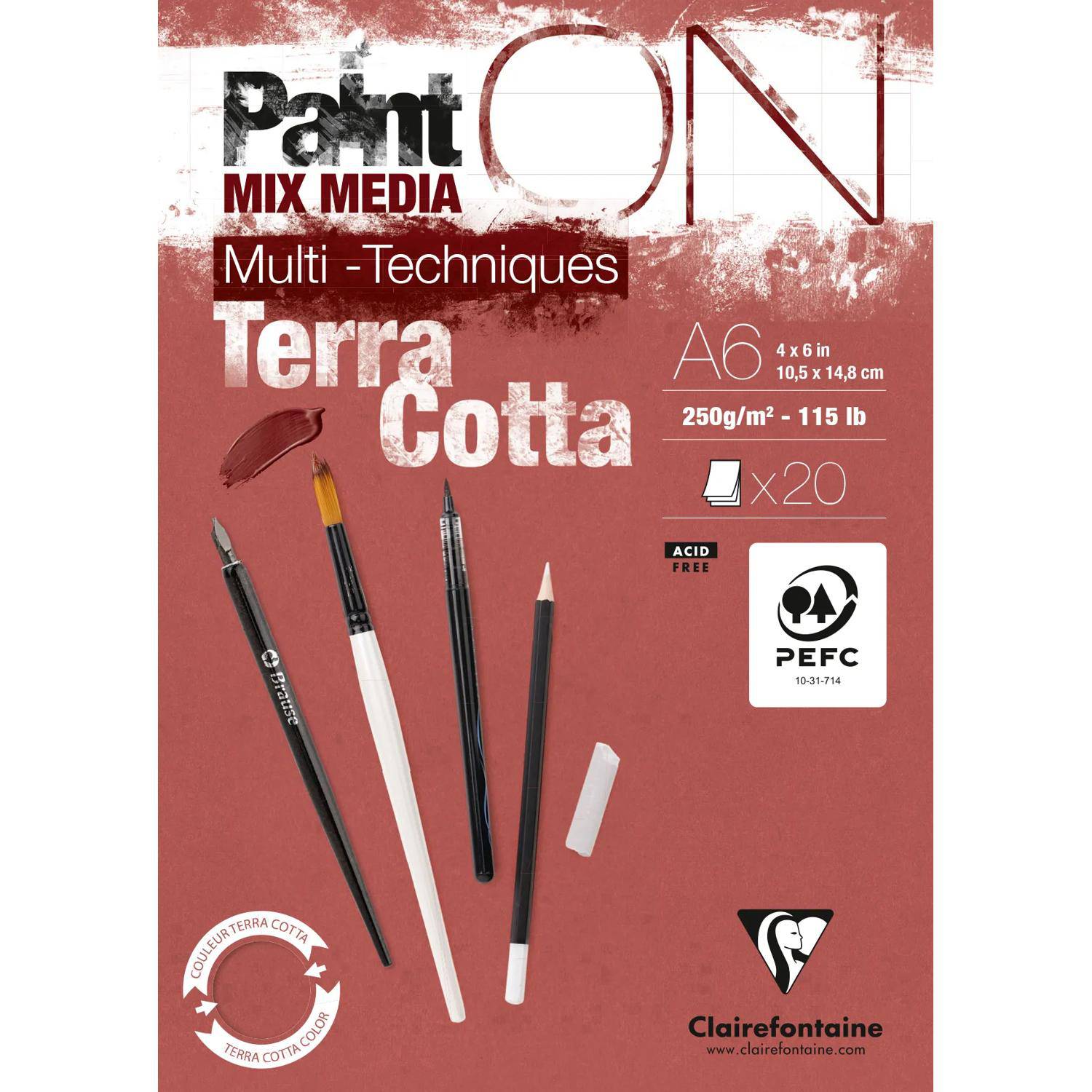 Clairefontaine 8x PaintON Block A6 geleimt, 20 Bl 250g, Mixed Media 976151C