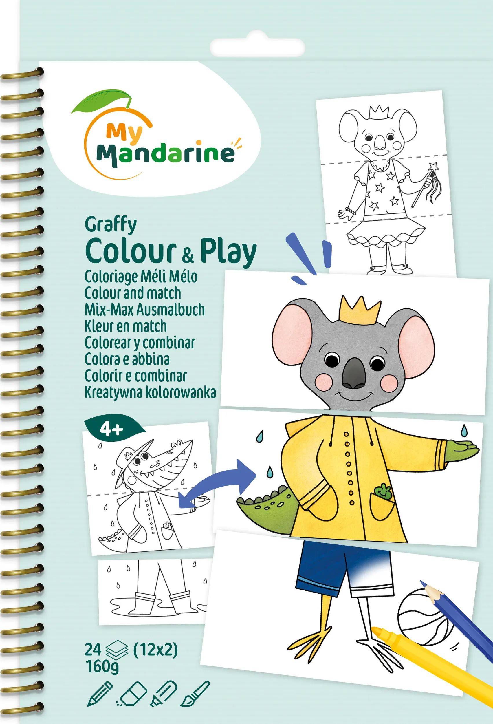 My Mandarine 5x Colour & Play, Mix-Max Ausmalbuch, Verkleidete Tiere Blau GY170C