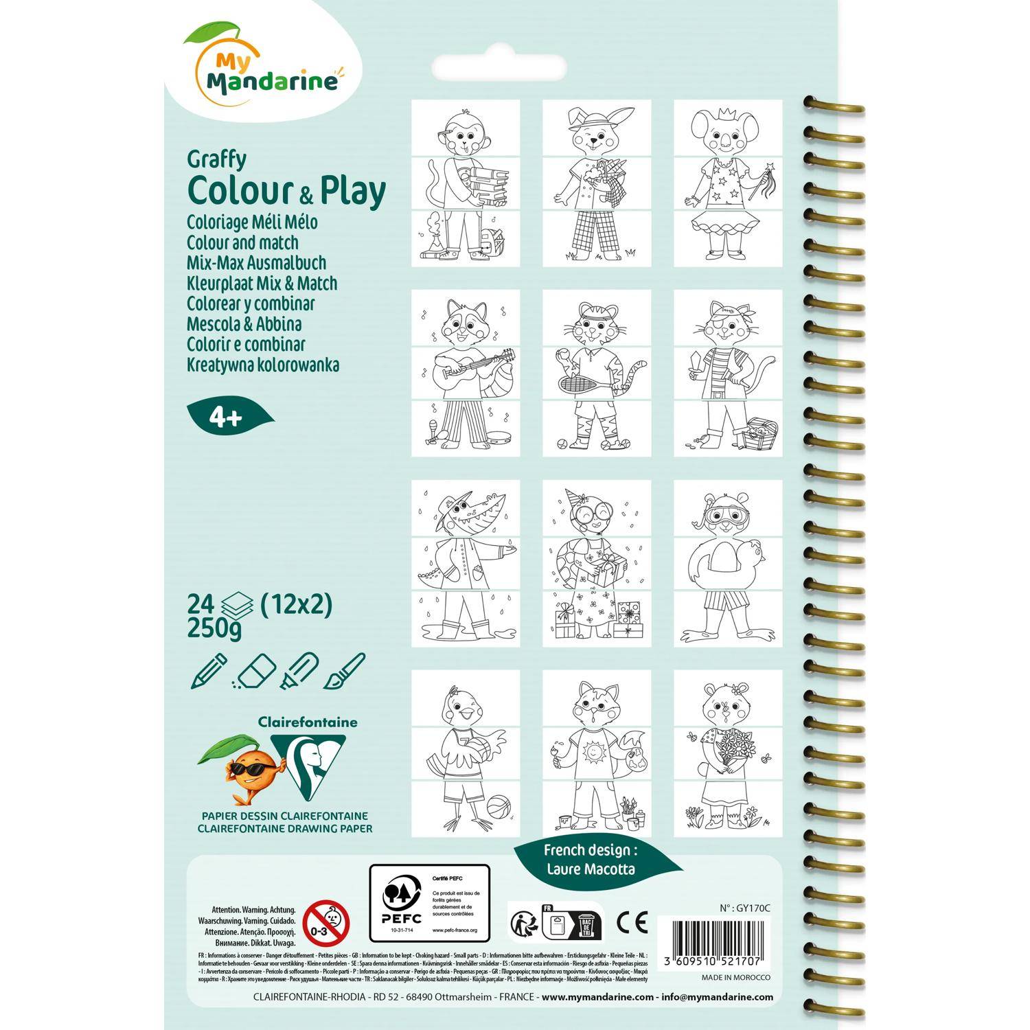 My Mandarine 5x Colour & Play, Mix-Max Ausmalbuch, Verkleidete Tiere Blau GY170C