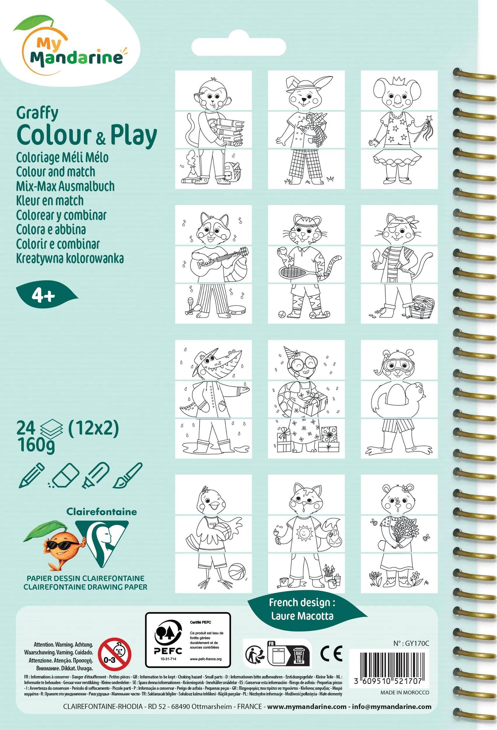 My Mandarine 5x Colour & Play, Mix-Max Ausmalbuch, Verkleidete Tiere Blau GY170C