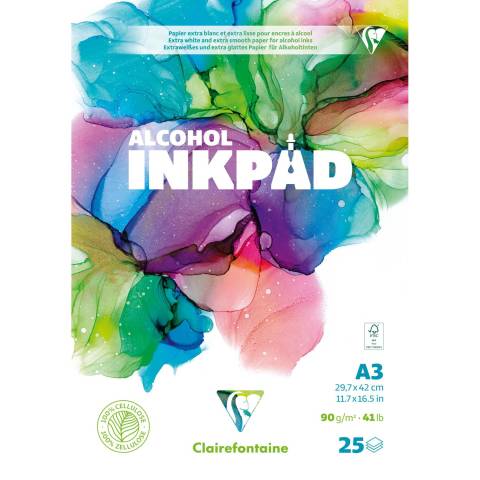 Clairefontaine 5x Alcohol Inkpad, Block A3, 25 Blatt 90g, extraweiß 976108C
