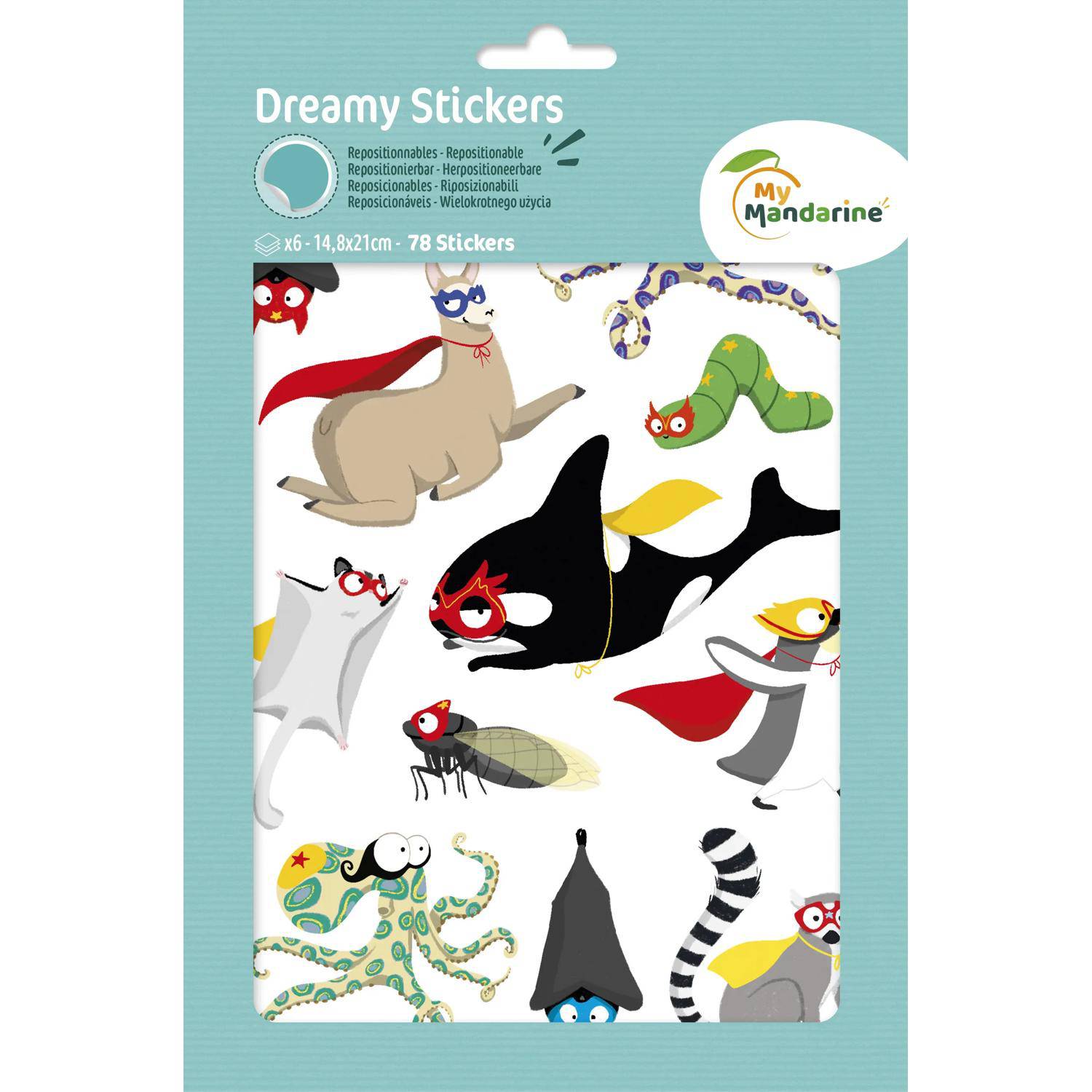 Maildor 10x 6 Stickerbogen 14,8x21cm, Superhelden Tiere Mehrfarbig AE237C