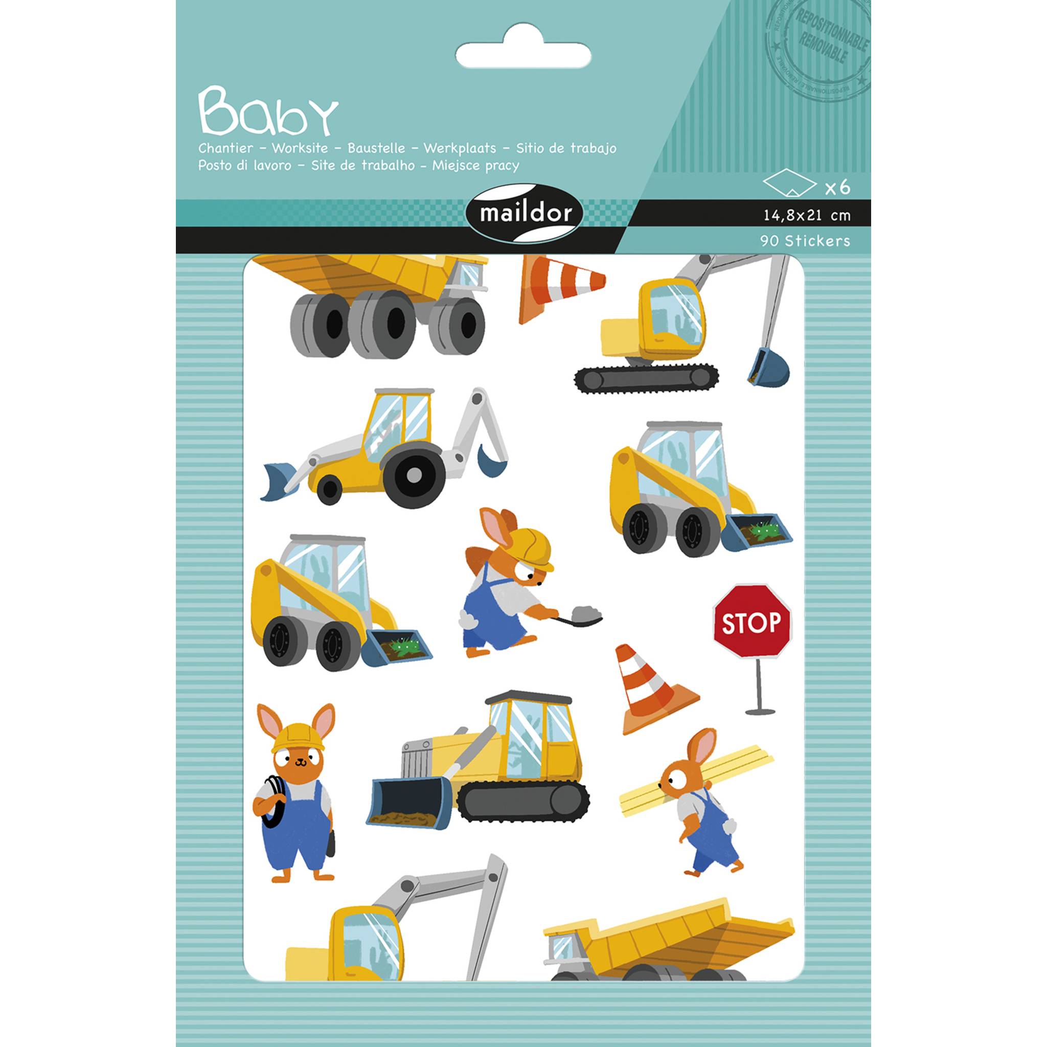 Maildor 10x Baby, 6 Stickerbogen 14,8x21cm, Baustelle - Mehrfarbig AE235C