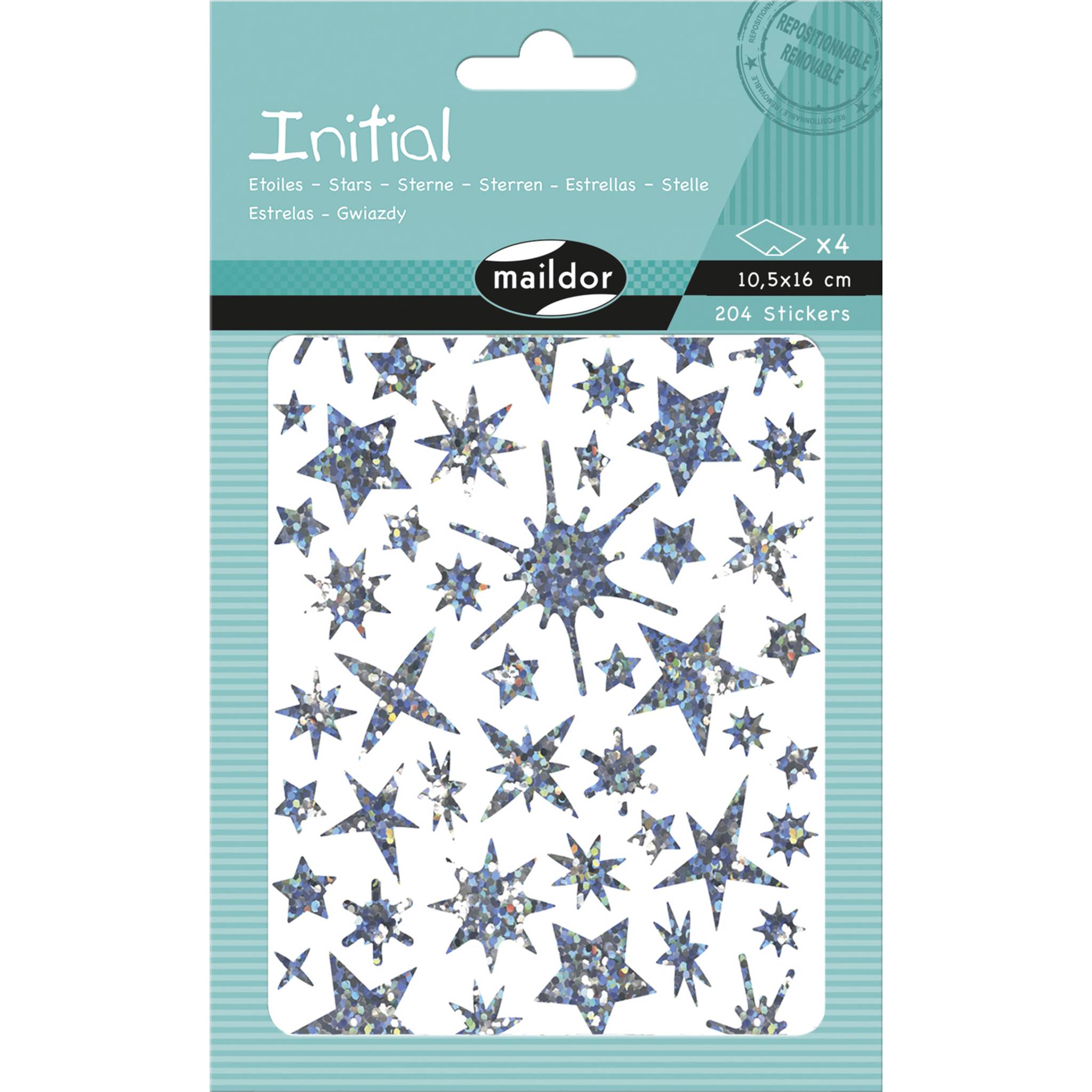 Maildor 10x 4 Stickerbogen 10,5x16cm, Holografisch, Sterne Mehrfarbig AE236C