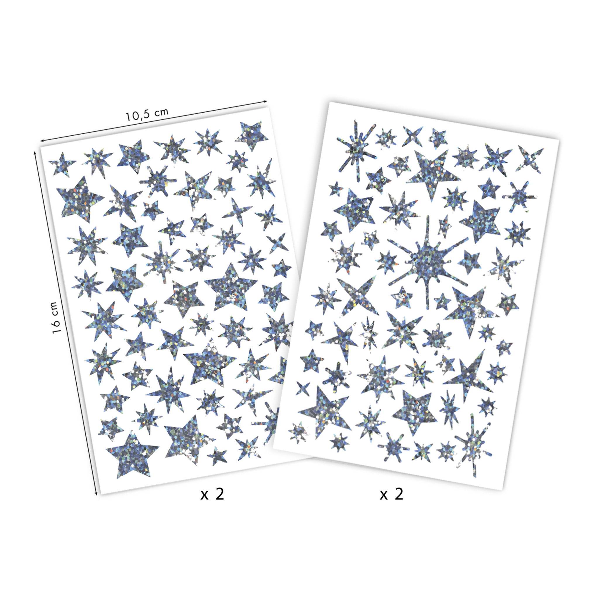 Maildor 10x 4 Stickerbogen 10,5x16cm, Holografisch, Sterne Mehrfarbig AE236C