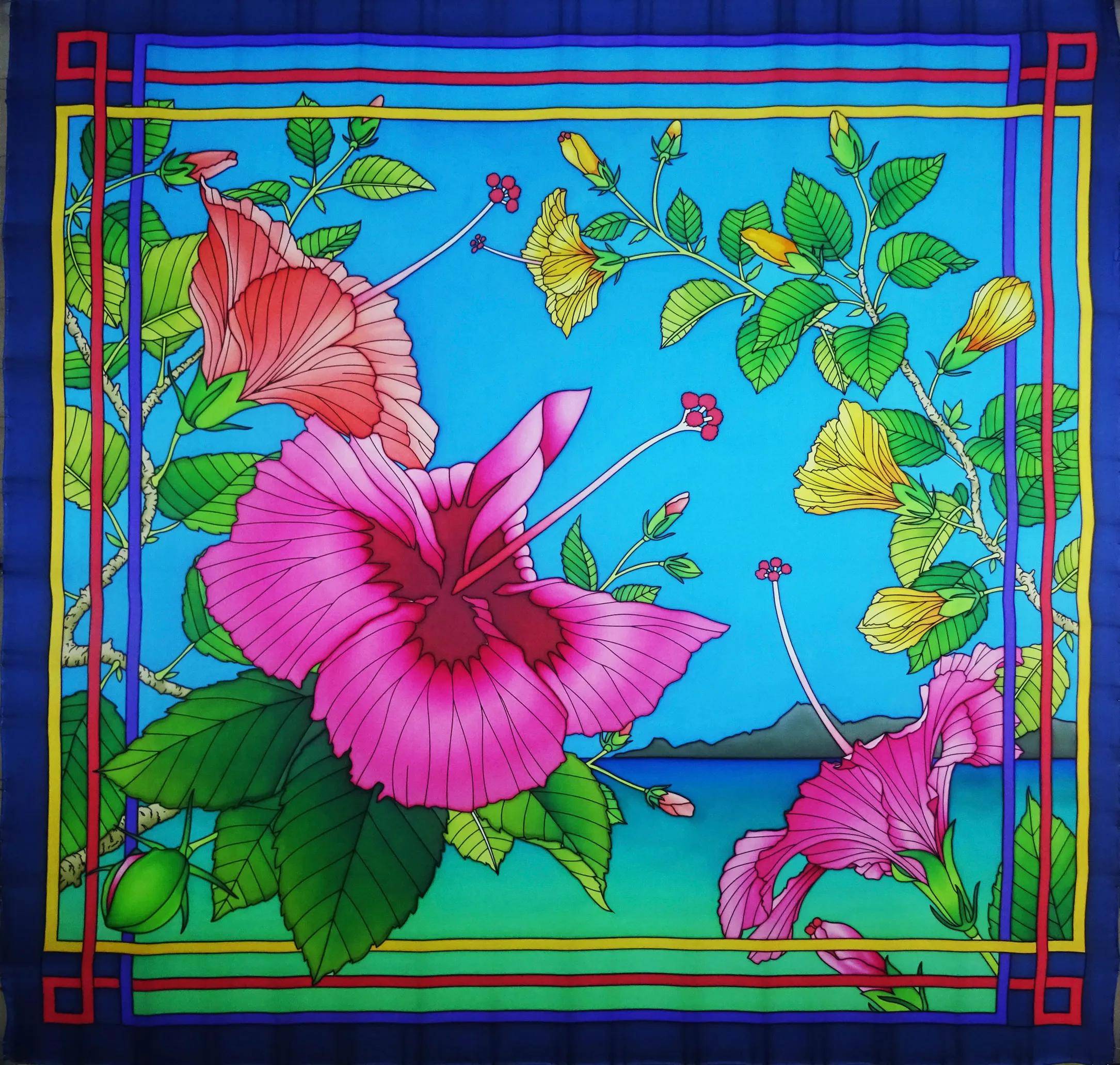 H Dupont 3x Seidentuch 100% Seide, 90x90cm, Amaryllis - Weiß DUPCARPW153C