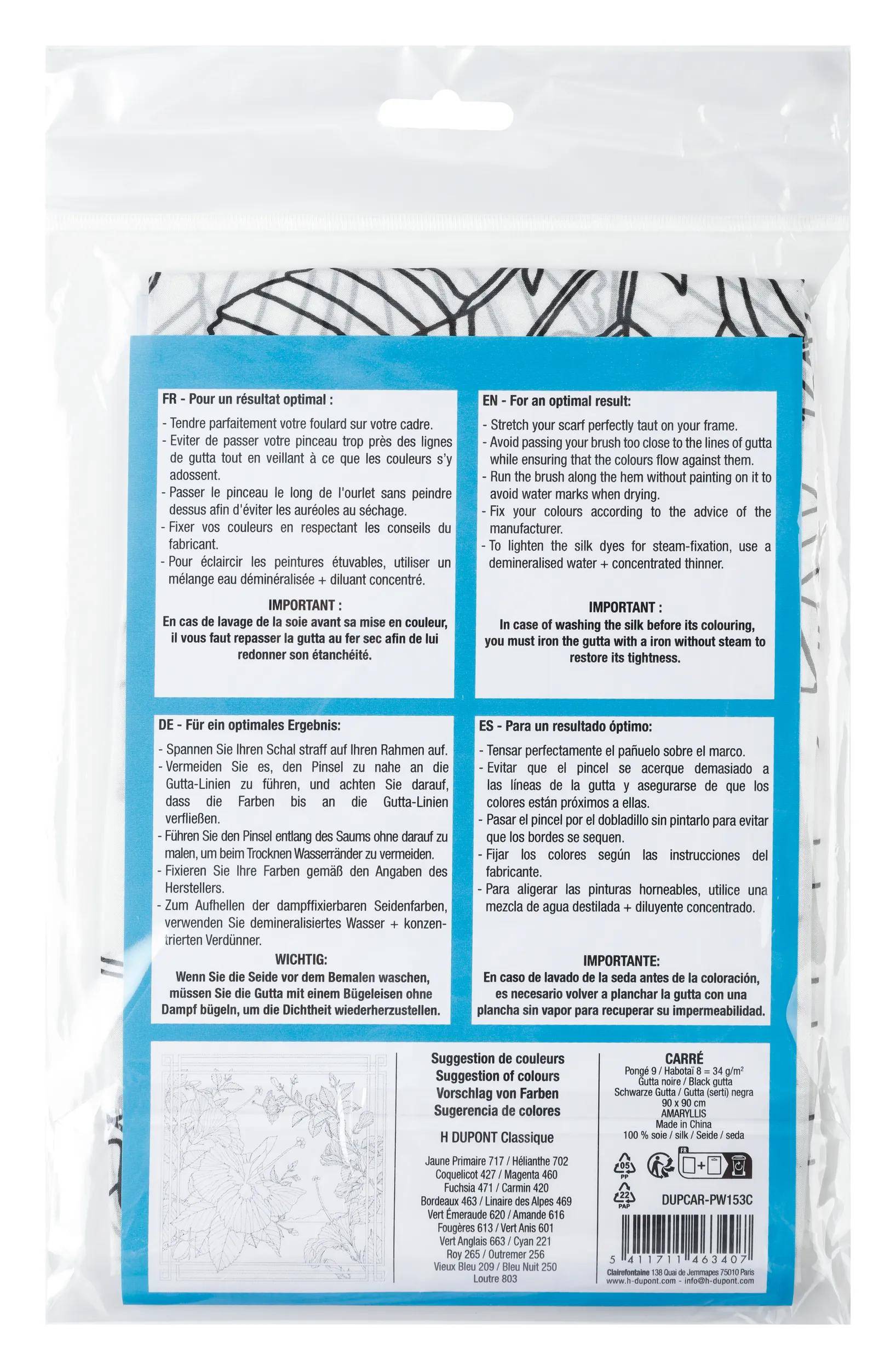 H Dupont 3x Seidentuch 100% Seide, 90x90cm, Amaryllis - Weiß DUPCARPW153C