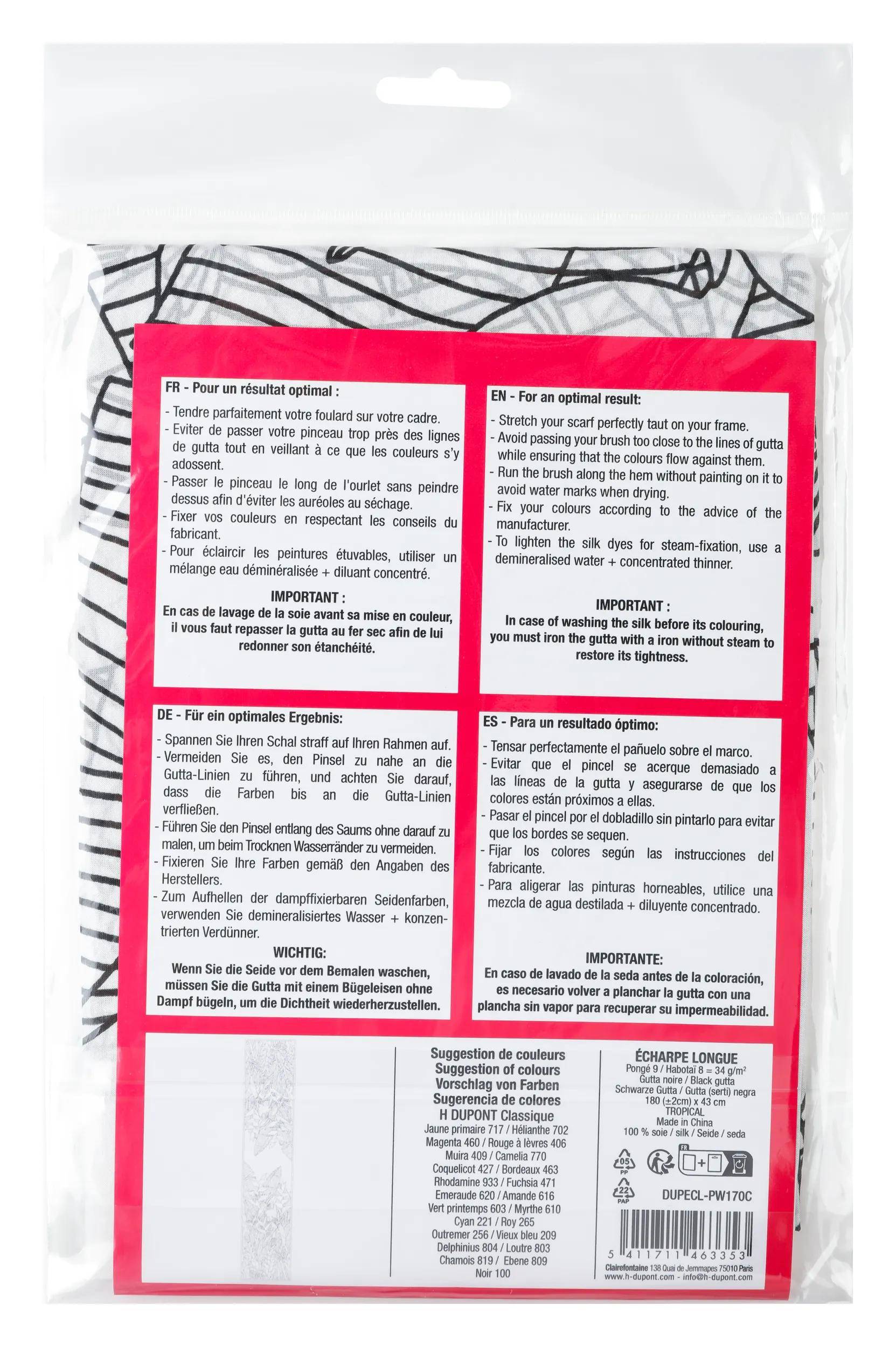H Dupont 3x Seidenschal 100% Seide, 180x43cm, Tropical - Weiß DUPECLPW170C