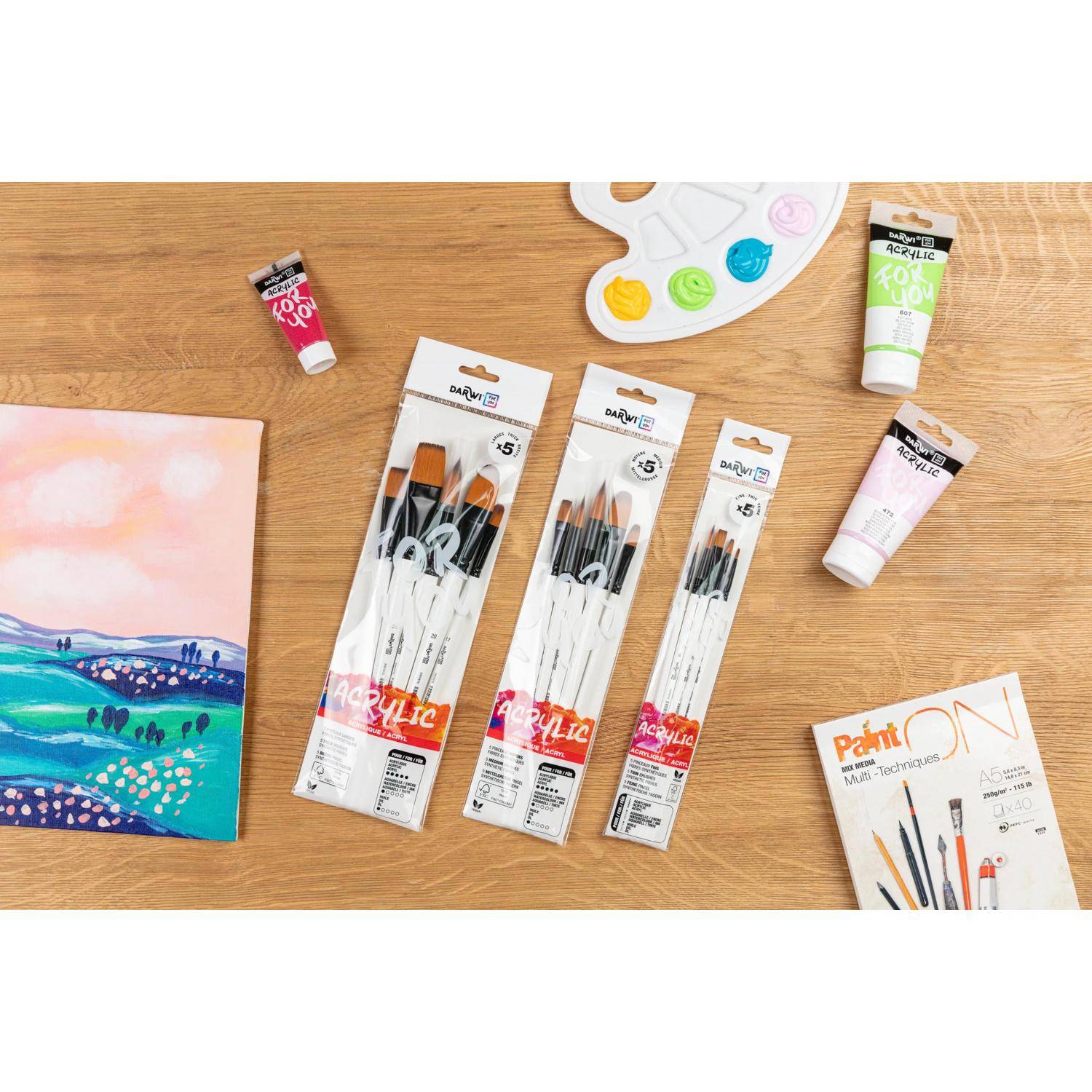 Darwi 12x Darwi For You, Set mit 5 mittelgroßen Pinseln - Weiß DF1905150K02C