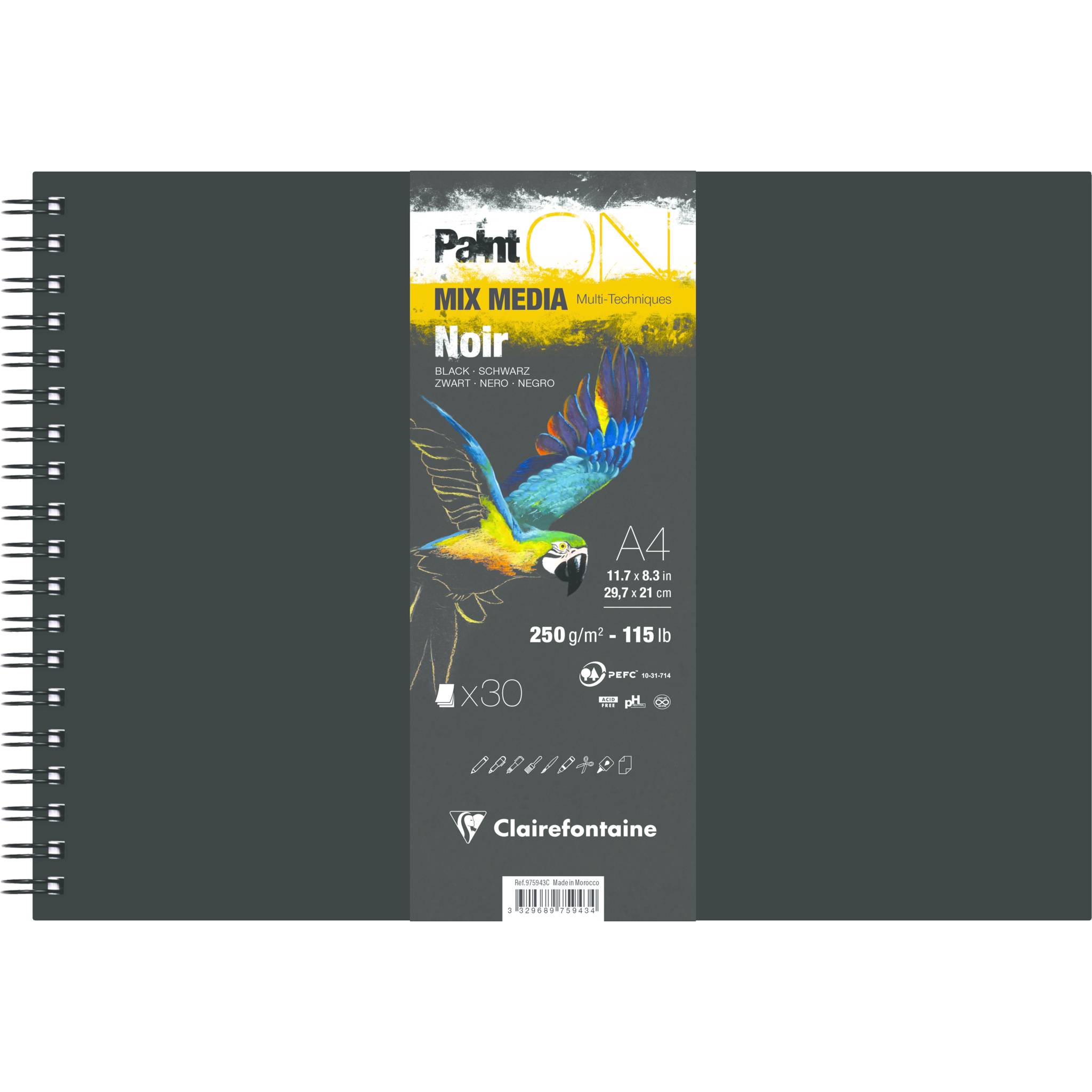 Clairefontaine 2x PaintON Noir, Skizzenbuch A4, 30 Bl 250g, schwarz 975943C