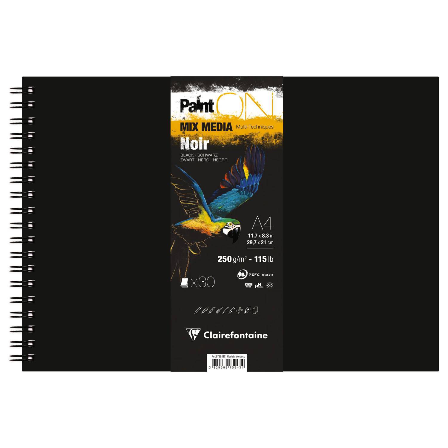 Clairefontaine 2x PaintON Noir, Skizzenbuch A4, 30 Bl 250g, schwarz 975943C