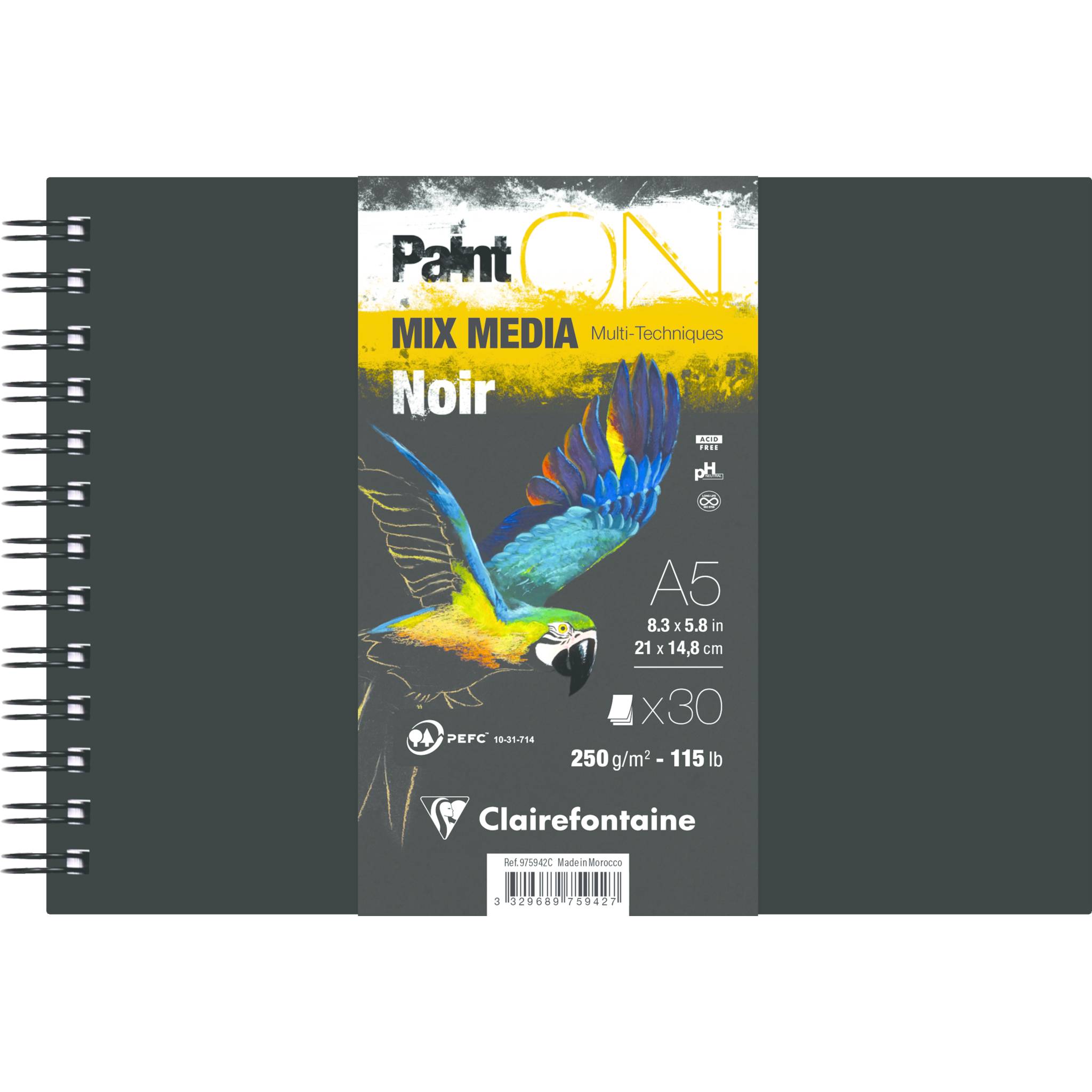 Clairefontaine 2x PaintON Noir, Skizzenbuch A5, 30 Bl 250g, schwarz 975942C