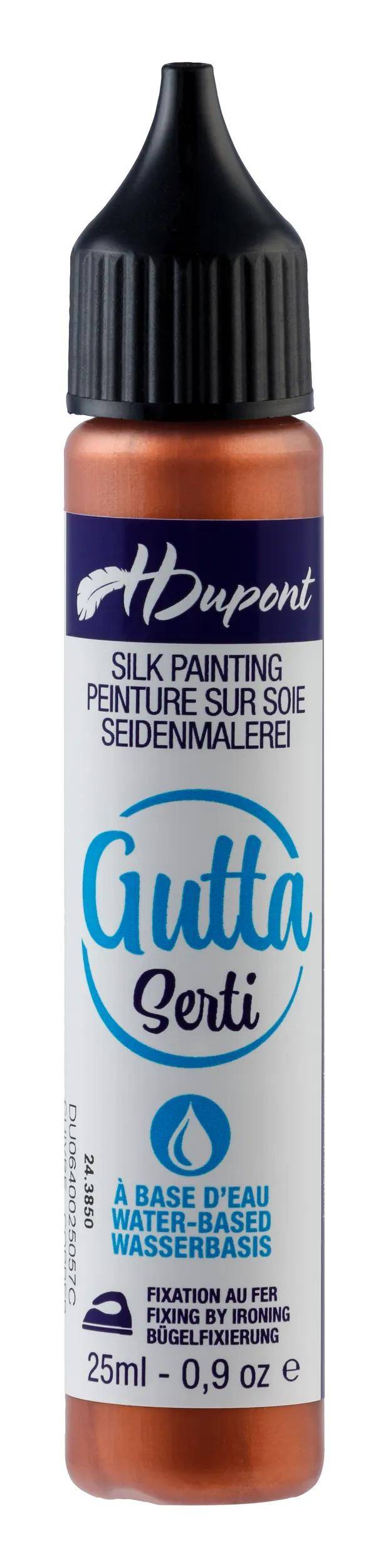 Eine Flasche mit der Aufschrift „Dupont Silk Painting, Gutta Colorless