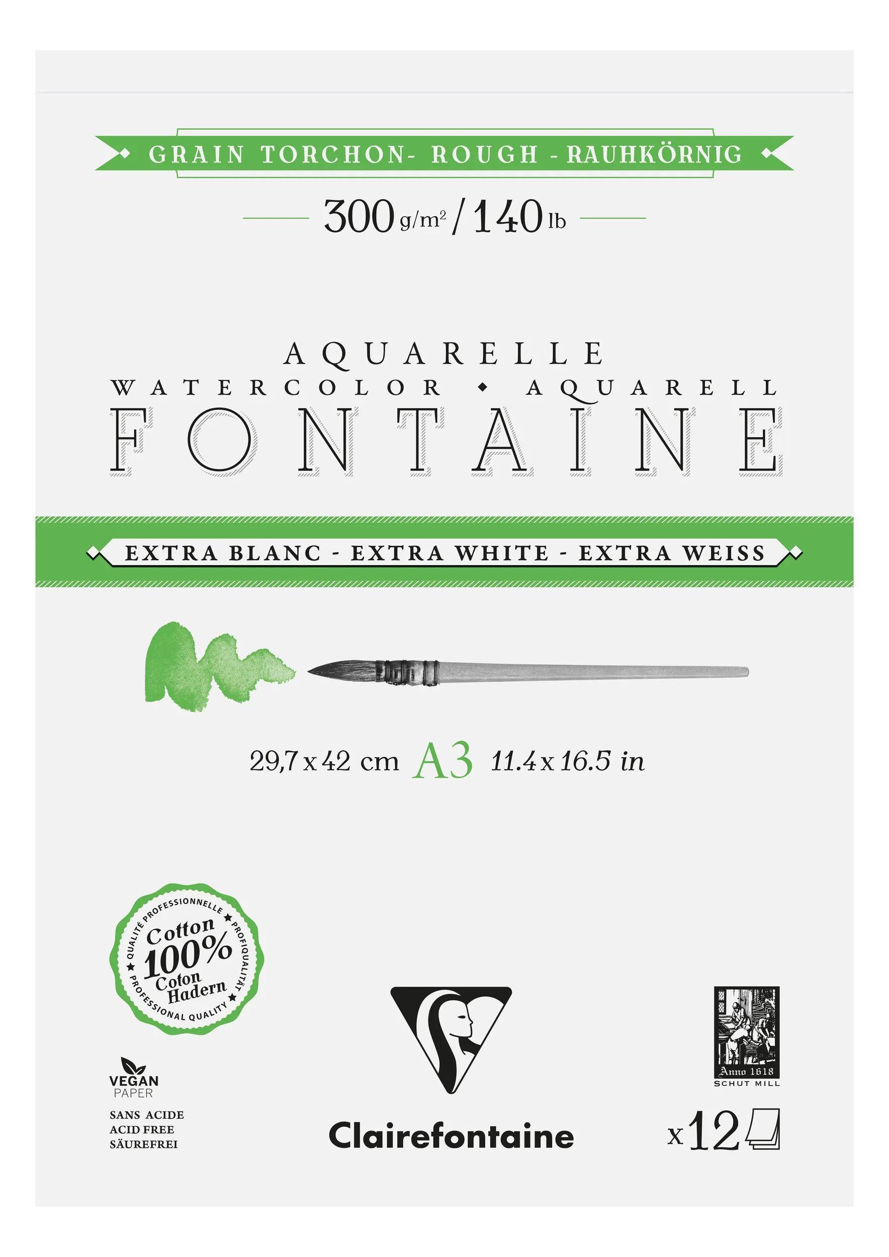 Clairefontaine 5x Extraweiß Block 2-seitig geleimt, 12 Bl A3 300g 976088C