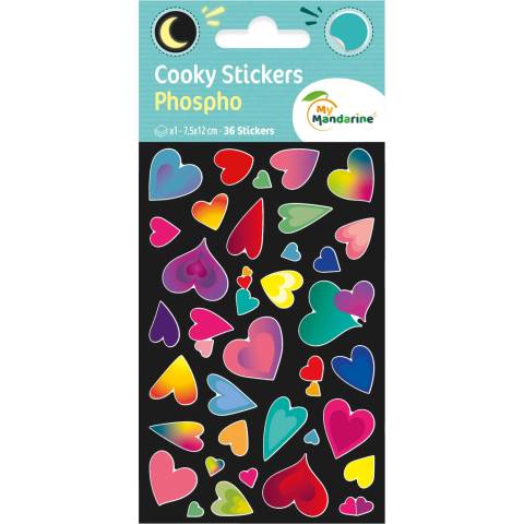 Maildor 10x Cooky Phospho, 1 Stickerbogen 7,5x12cm, Herzen - Mehrfarbig CY162C