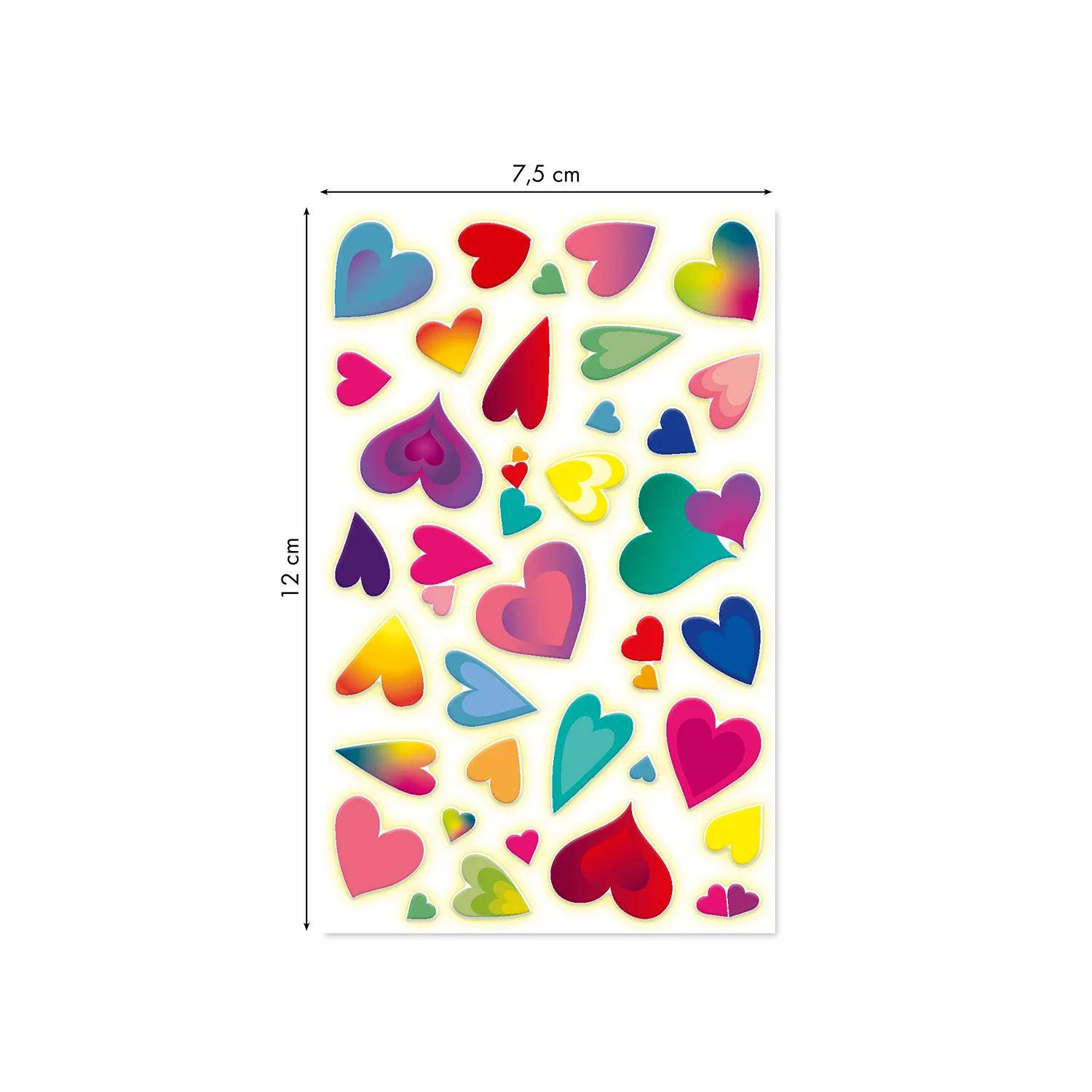 Maildor 10x Cooky Phospho, 1 Stickerbogen 7,5x12cm, Herzen - Mehrfarbig CY162C