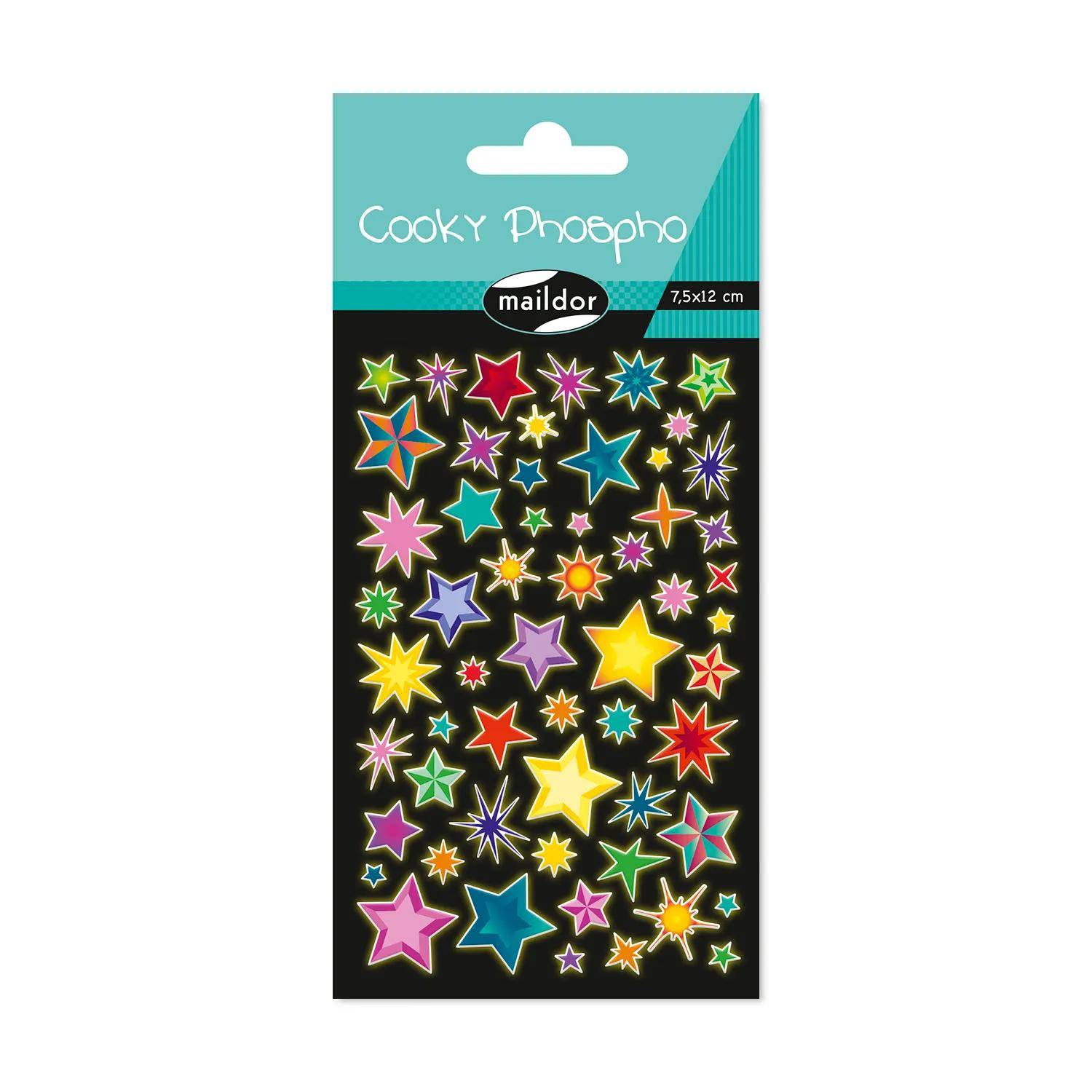 Maildor 10x Cooky Phospho, 1 Stickerbogen 7,5x12cm, Sterne - Mehrfarbig CY161C