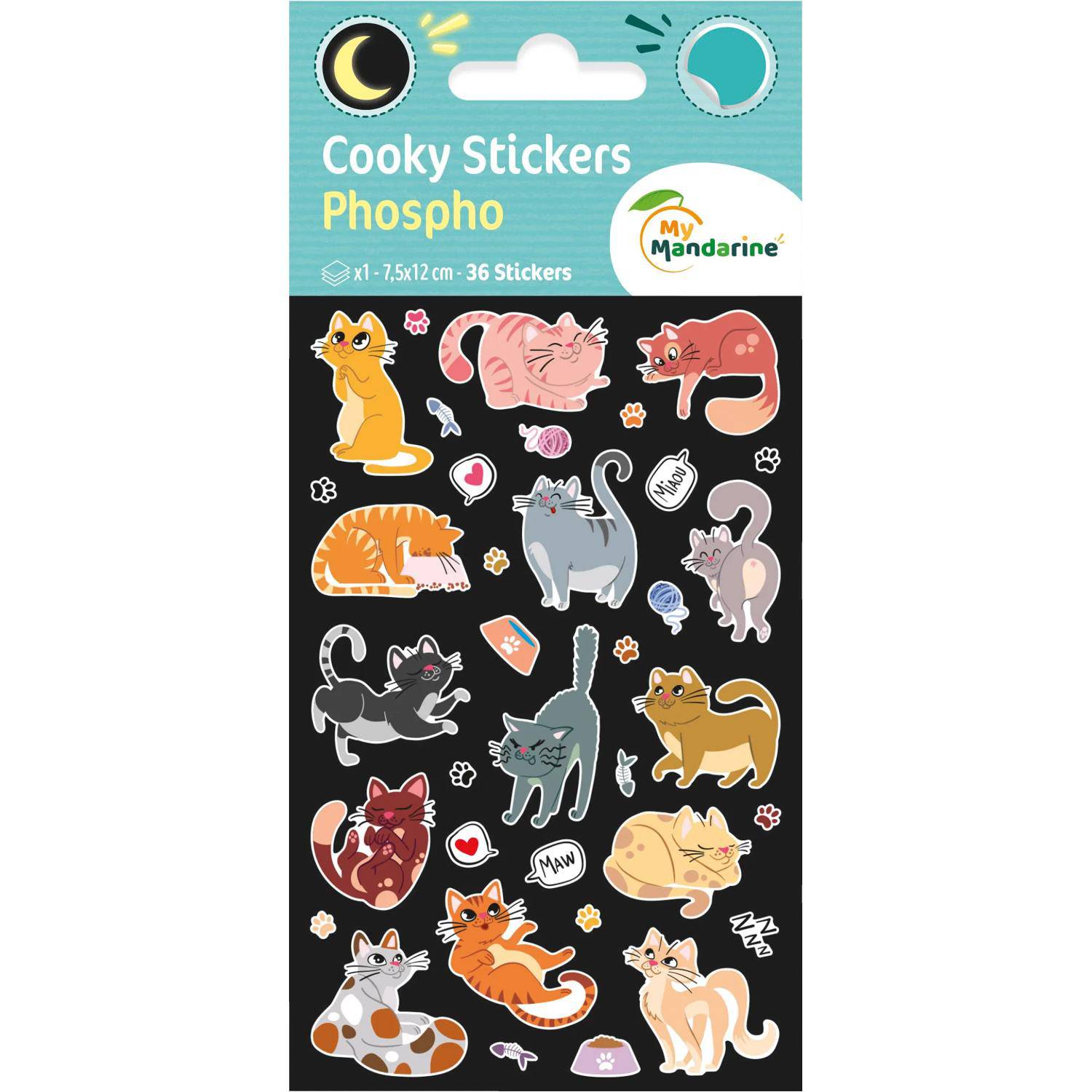 Maildor 10x Cooky Phospho, 1 Stickerbogen 7,5x12cm, Katzen - Mehrfarbig CY169C