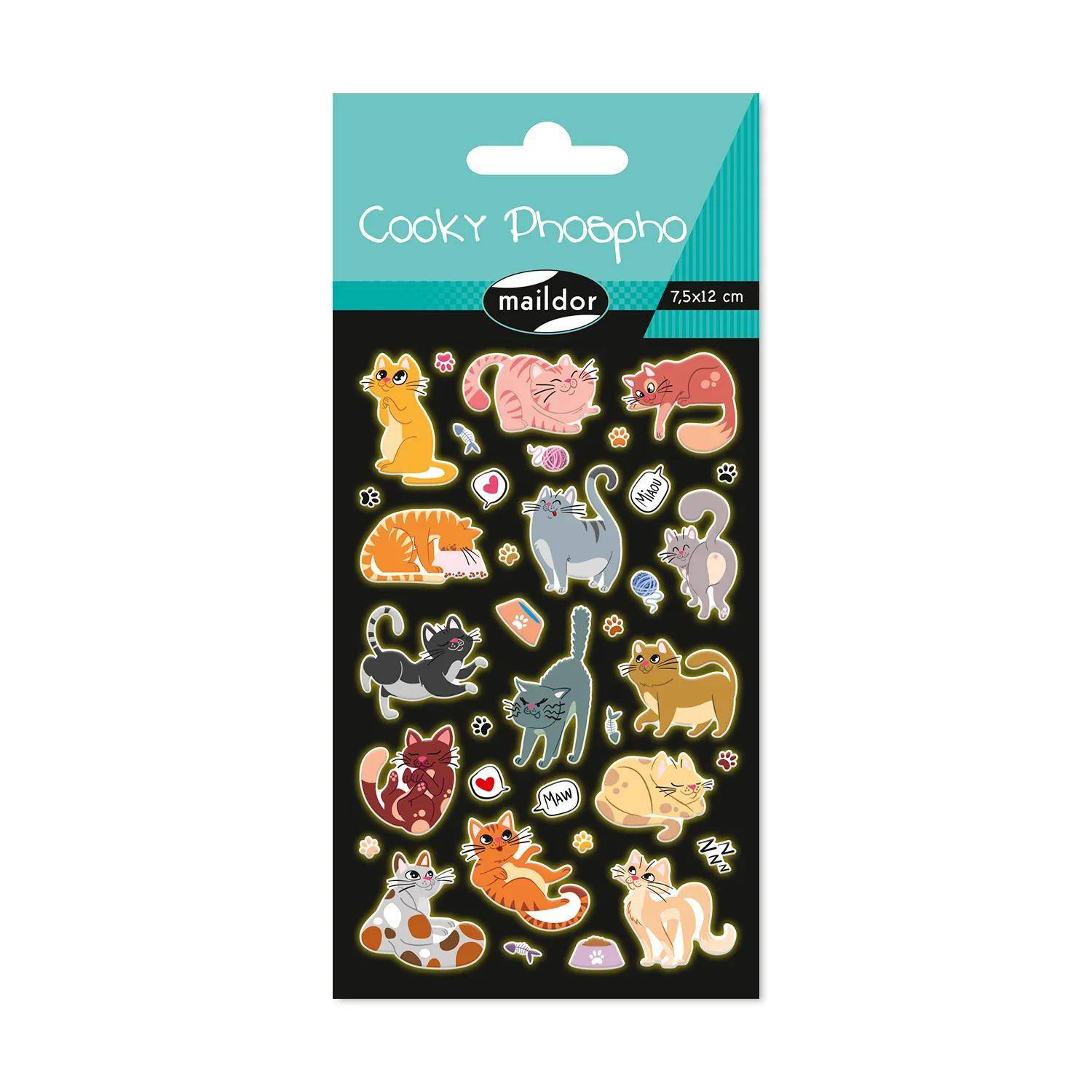 Maildor 10x Cooky Phospho, 1 Stickerbogen 7,5x12cm, Katzen - Mehrfarbig CY169C