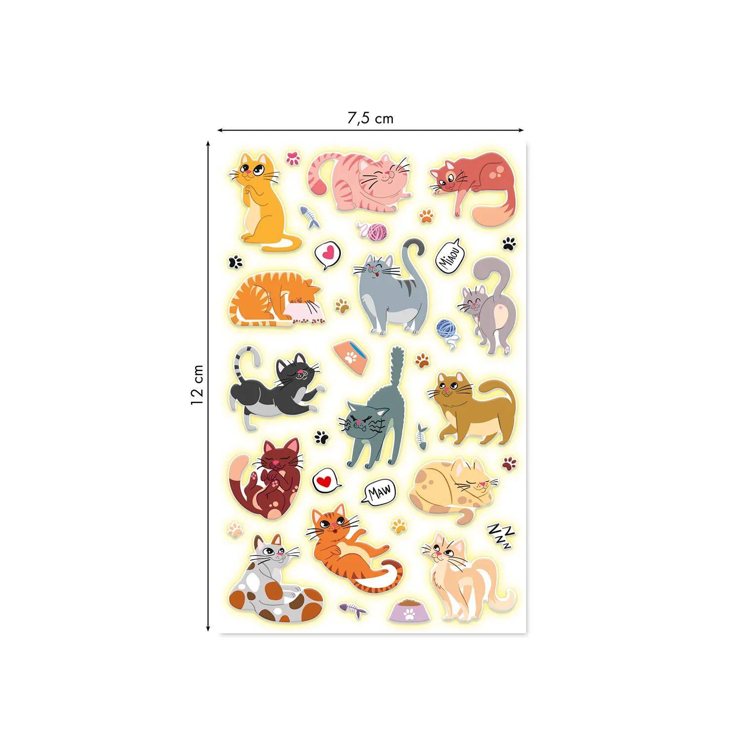 Maildor 10x Cooky Phospho, 1 Stickerbogen 7,5x12cm, Katzen - Mehrfarbig CY169C
