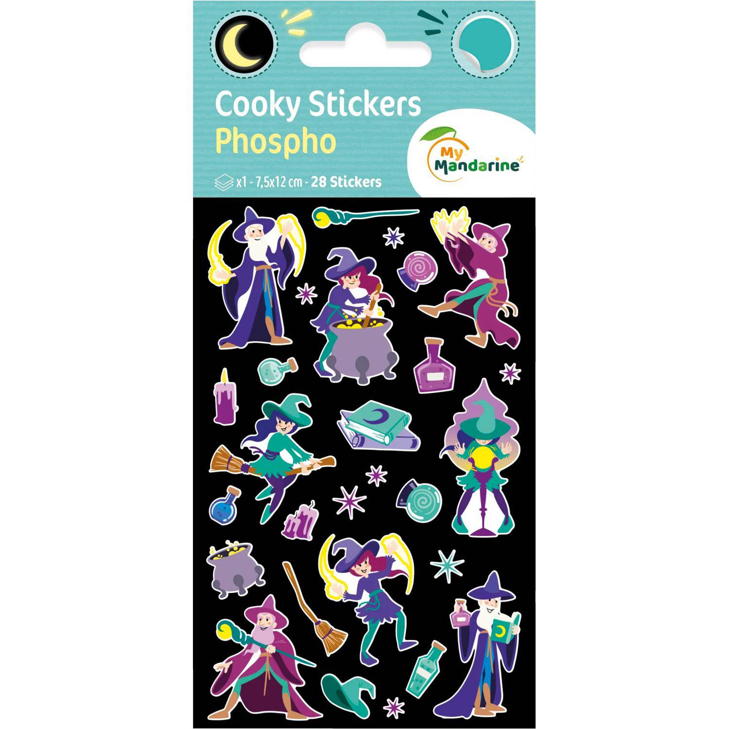 Maildor 10x Cooky Phospho, 1 Stickerbogen 7,5x12cm, Magie - Mehrfarbig CY168C