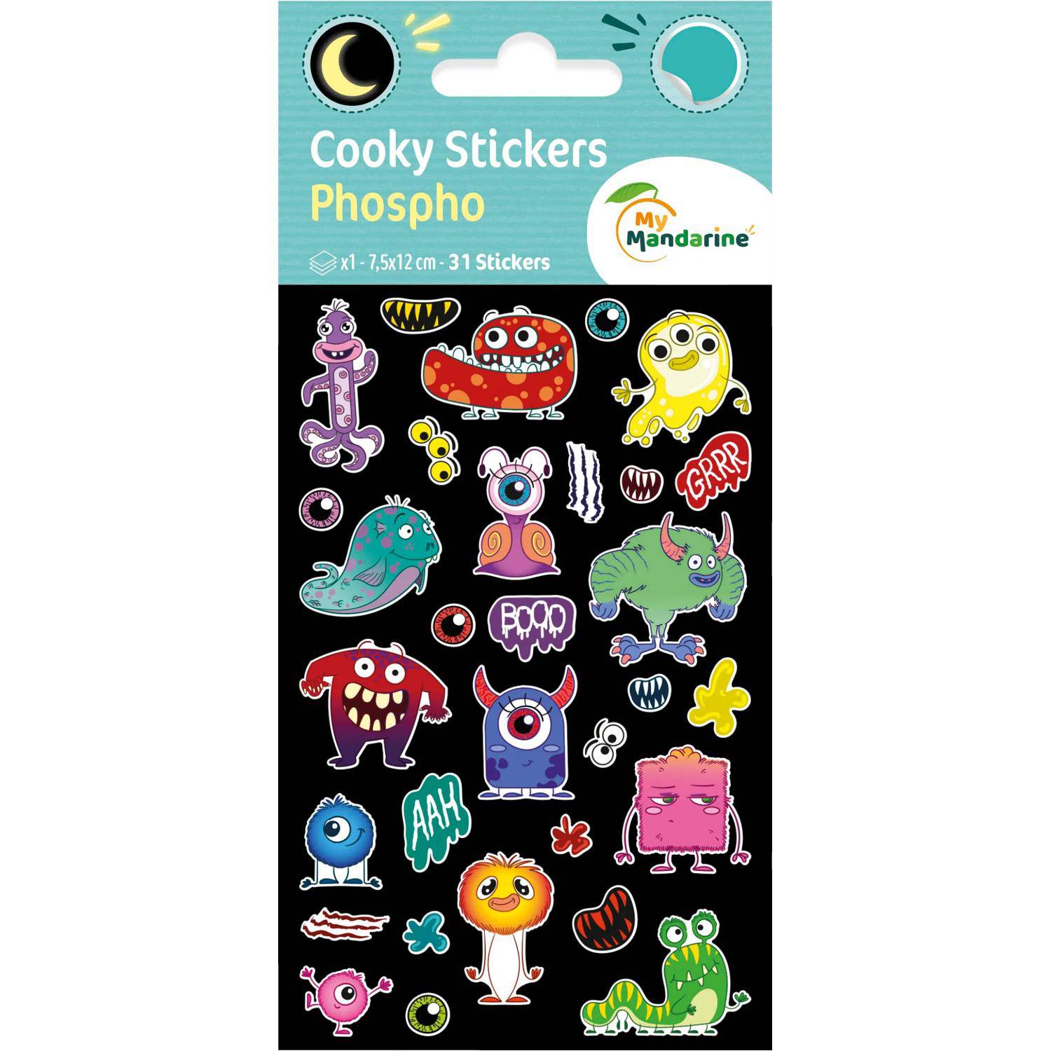 Maildor 10x Cooky Phospho, 1 Stickerbogen 7,5x12cm, Monster Mehrfarbig CY167C