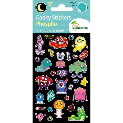 Maildor 10x Cooky Phospho, 1 Stickerbogen 7,5x12cm, Monster Mehrfarbig CY167C